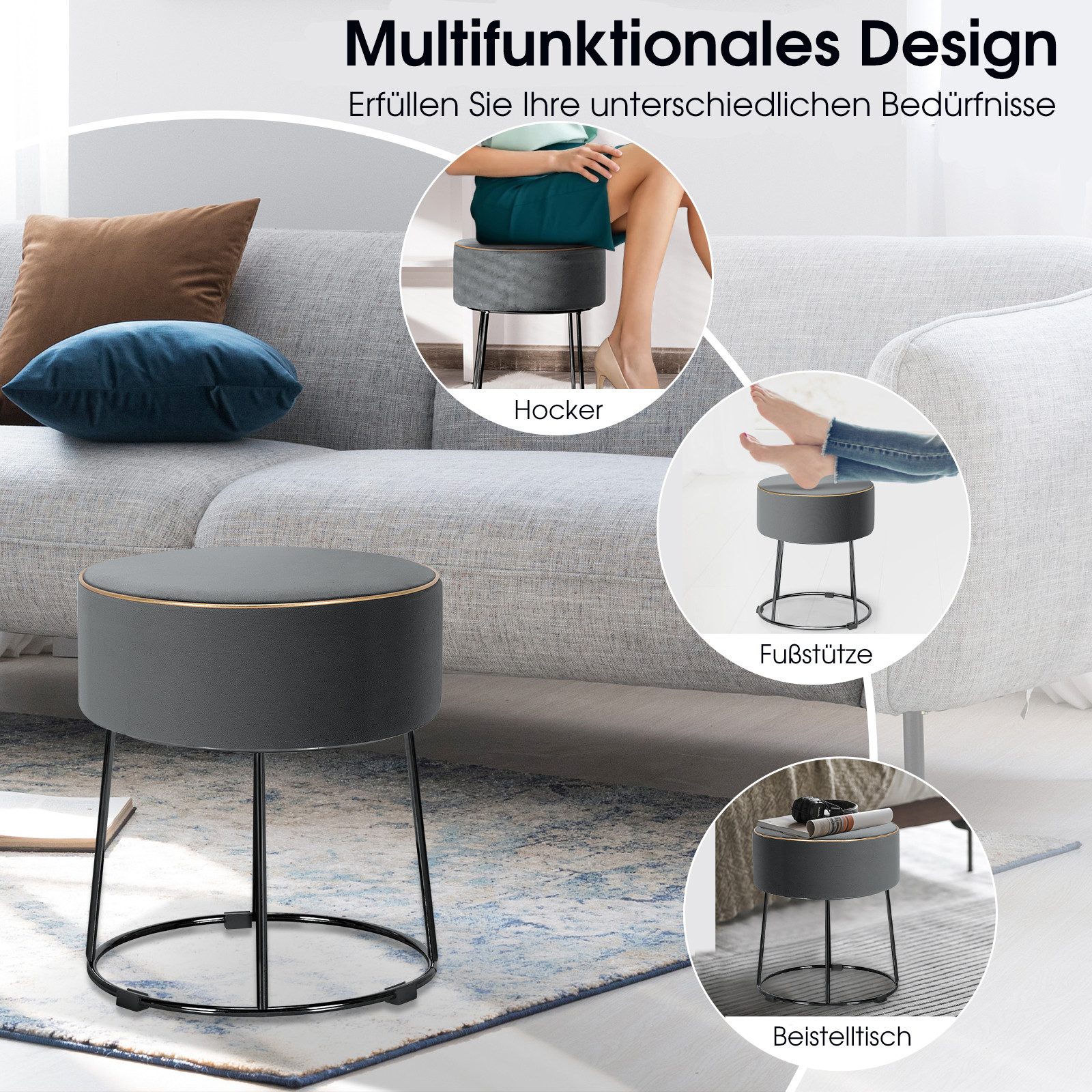 KOMFOTTEU Sitzhocker, Hocker Rund, mit Metallrahmen günstig online kaufen