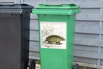 MuchoWow Wandsticker Eine Illustration eines Gürteltiers vor einem schwarz-weißen (1 St), Mülleimer-aufkleber, Mülltonne, Sticker, Container, Abfalbehälter