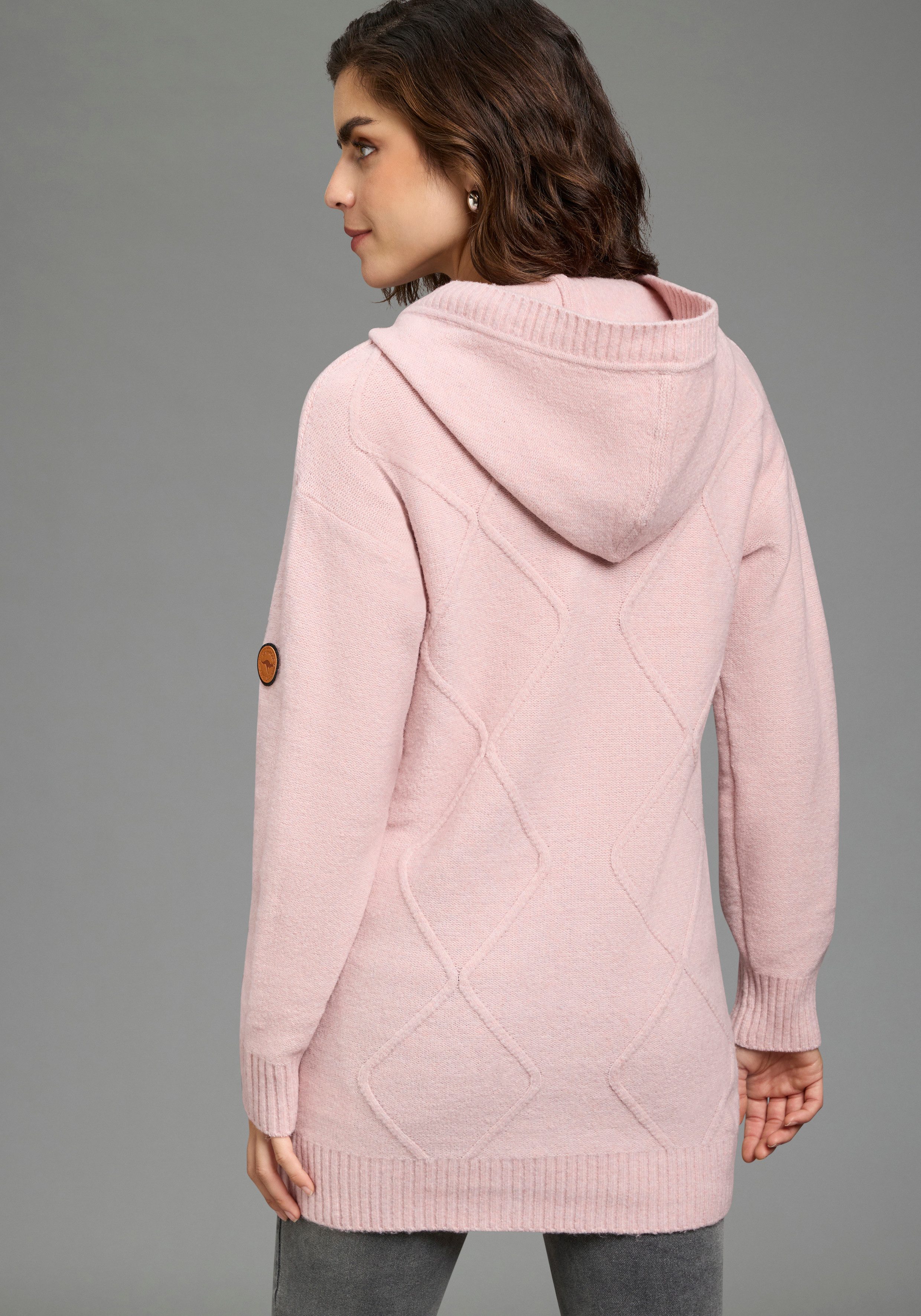KangaROOS Kapuzenstrickjacke mit Kapuze, Langarm, ca. Mitte Oberschenkel lang, bequeme Passform