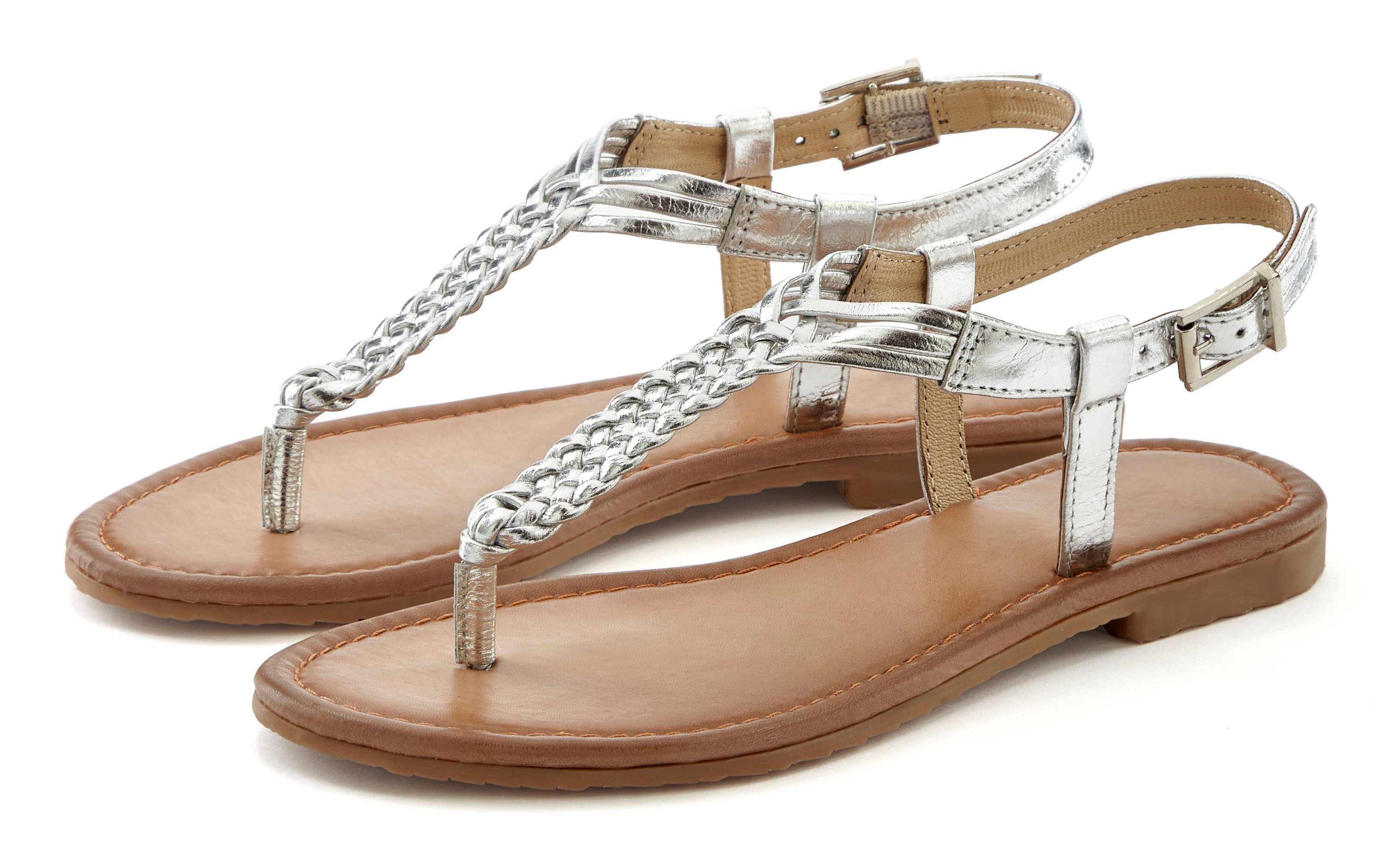 Vivance by Lascana Zehentrenner Sandalette, Sommerschuh,Sandale aus Leder mit Flecht-Optik