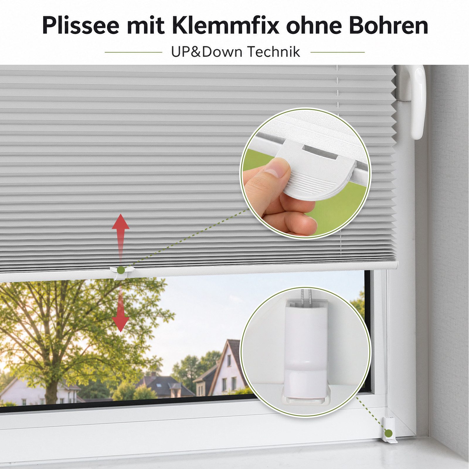 OUBO Plissee ohne Bohren Klemmfix, Sichtschutz und Sonnenschutz, Klemmträger, Lichtdurchlässig Rollo für Fenster & Tür, Klemmfix, mitgelieferten, verstellbaren  – Bild 3 von 5