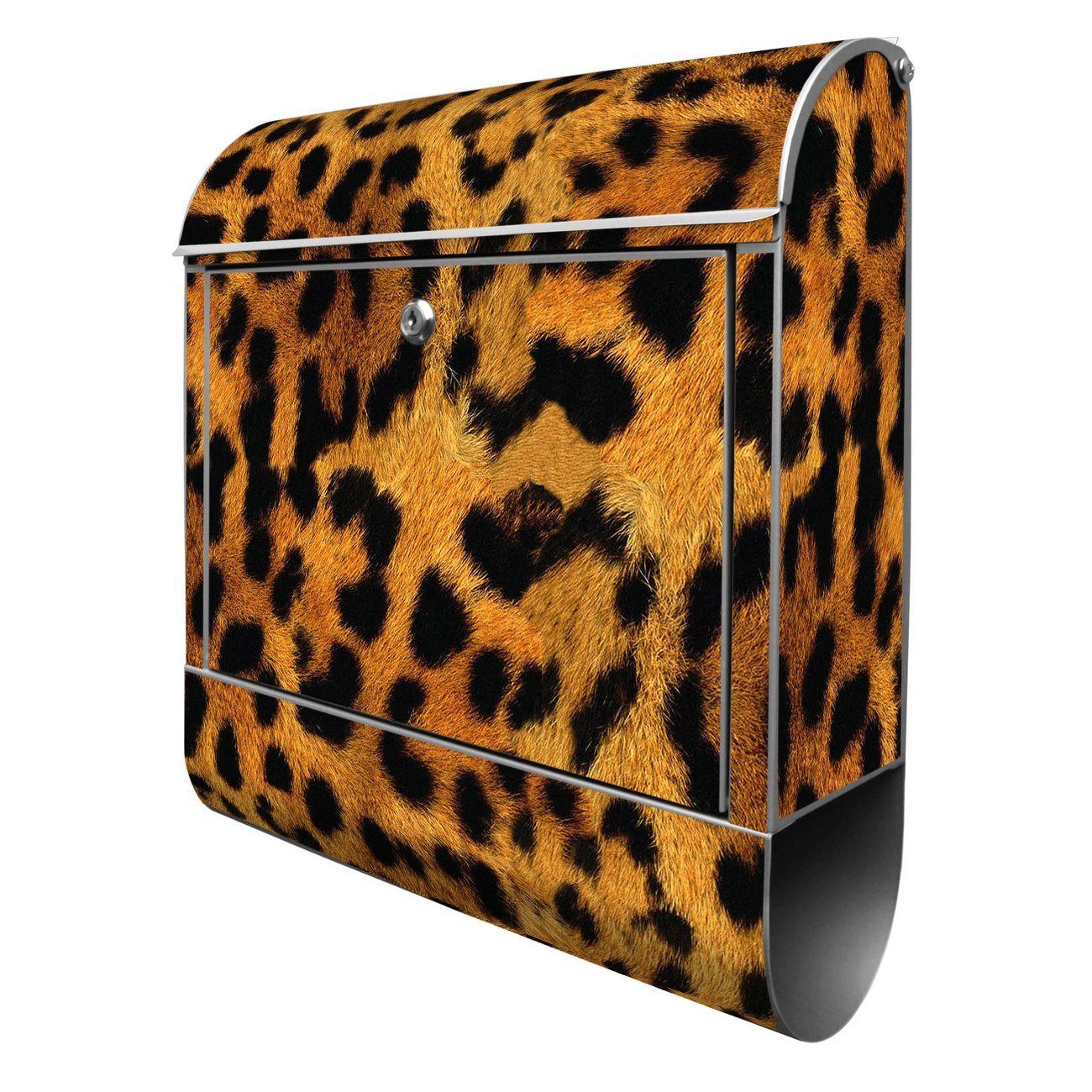 banjado Wandbriefkasten Stahl Leopard (Wandbriefkasten witterungsbeständig, pulverbeschichtet, mit Zeitungsfach), 39 x 47 x 14cm silberfarben