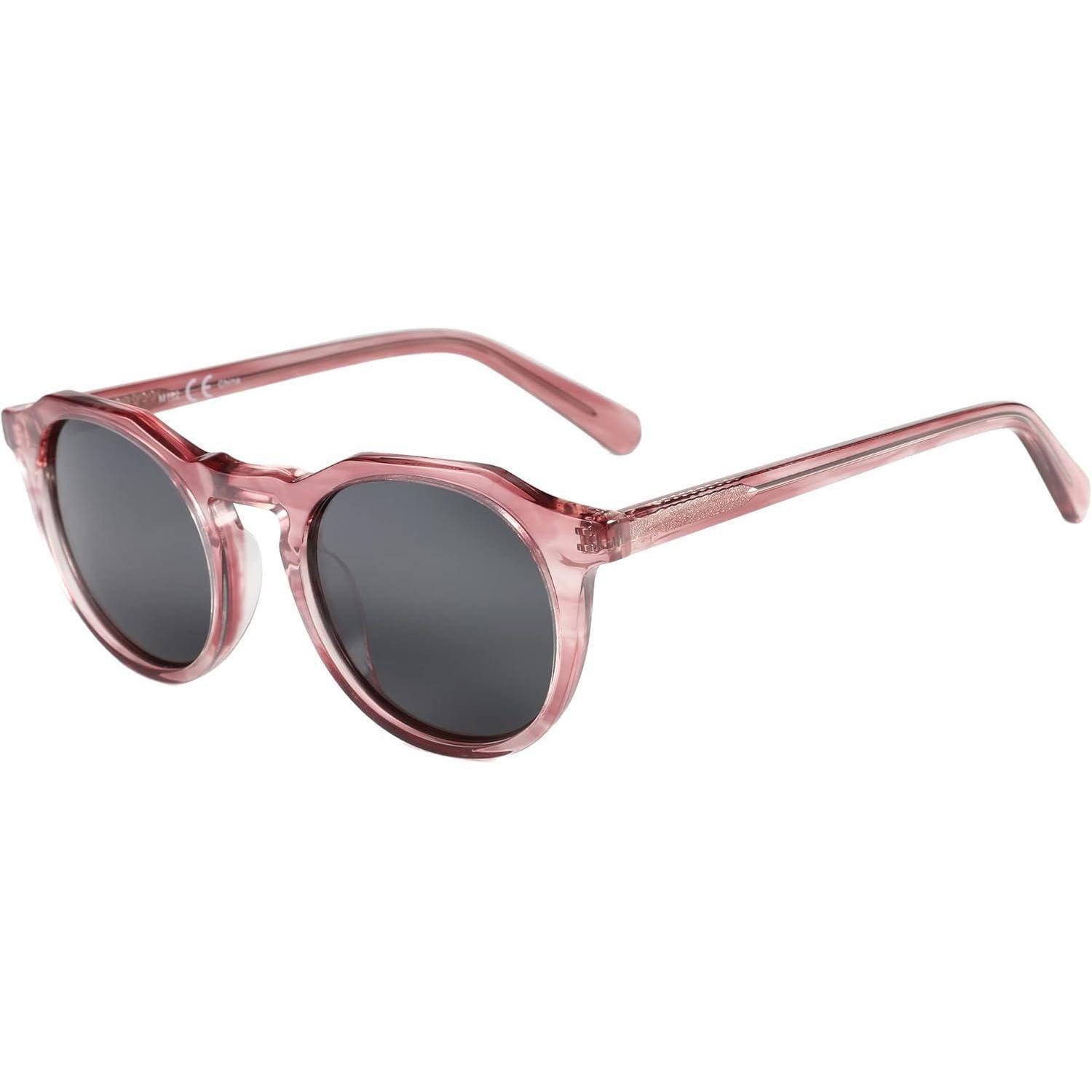 Retrosonnenbrille Sonnenbrille Rund Polarisierte C08 Kristallrosa Rahmen Grau Linse
