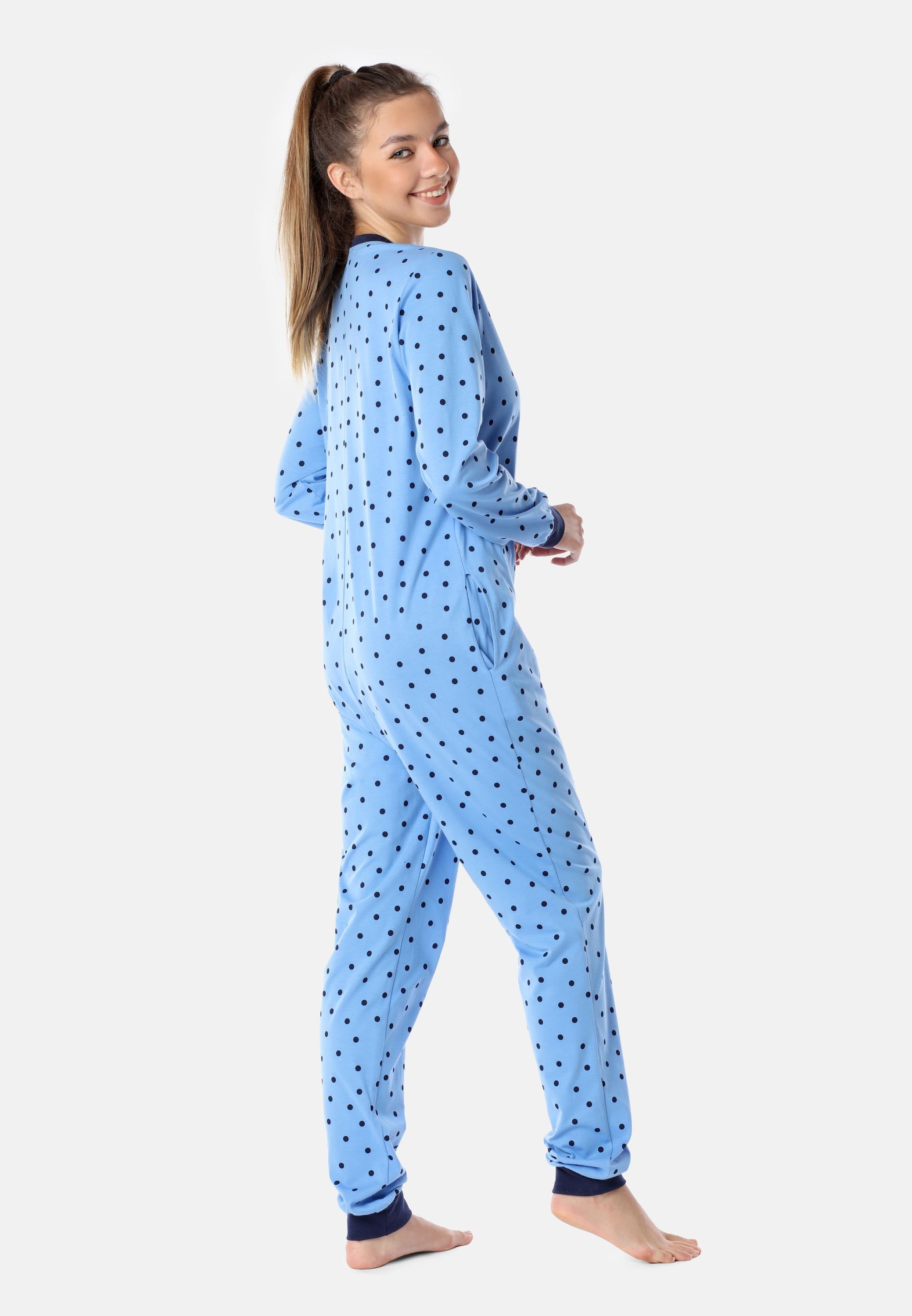 Schlafanzug Jugend Schlafoverall Merry Mädchen Blaue/Punkte MS10-235 Style Schlafanzug