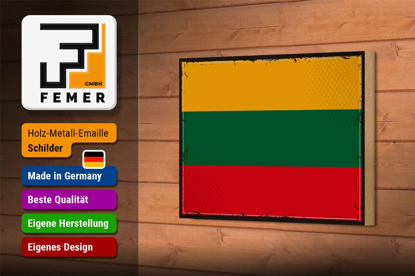 Femer GmbH Holzbild Flagge Litauens 18x12cm Retro Flag of Lithuania, Flaggen (1 St), Glatte Holzfaserplatte (MDF), vorn beschichtet