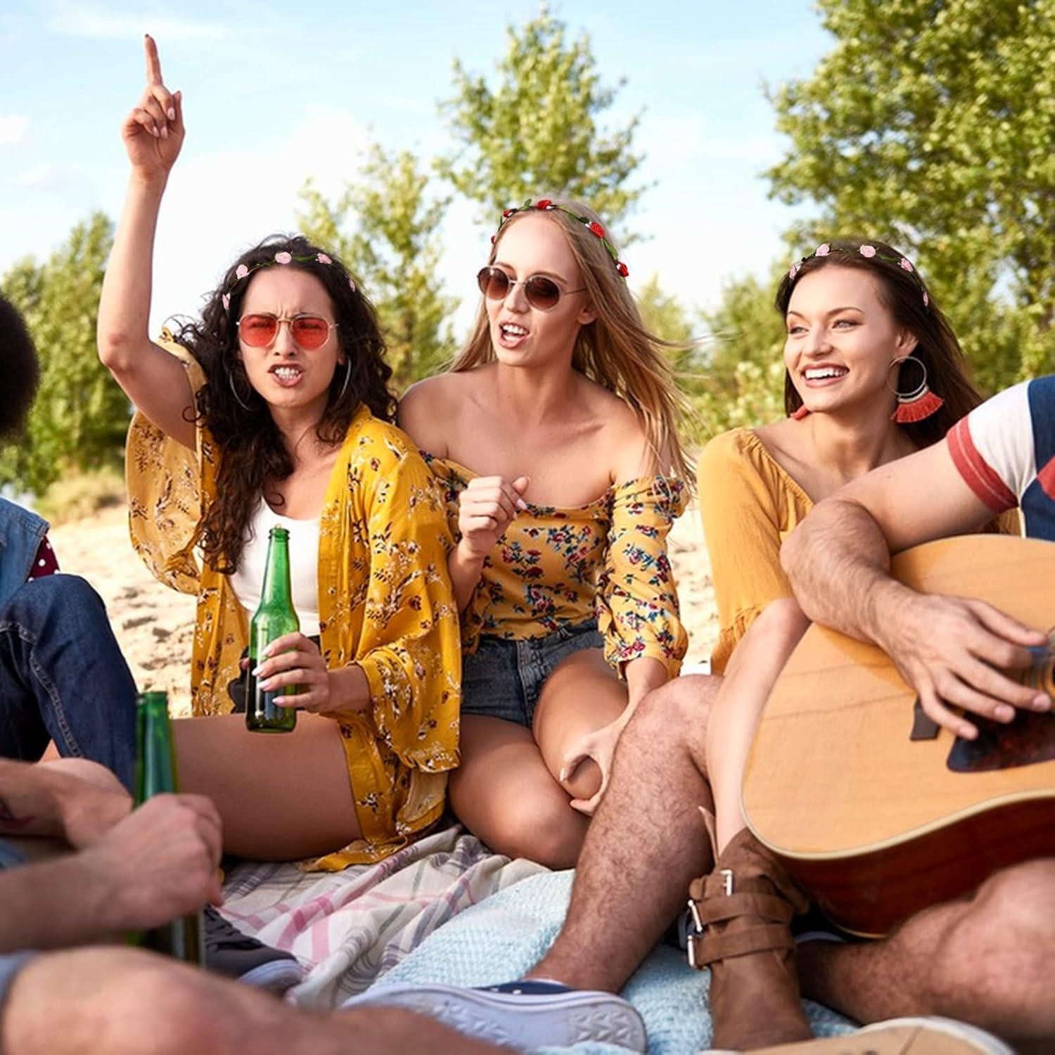 BETESSIN Haarband 2Pcs Blumenkranz Haarband Damen Mädchen Boho Blumen Haarreif Hochzeit