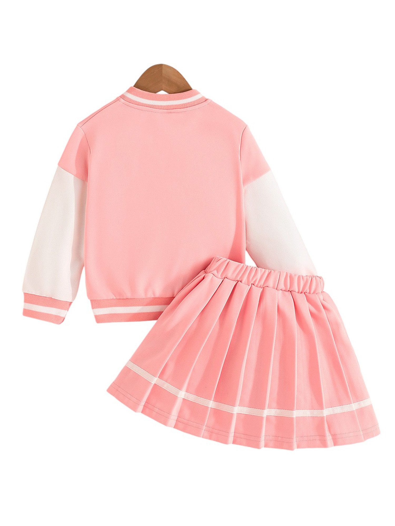 Gluckids Sweatjacke Jacke Anzug für Mädchen im College-Style, Mode mit Colorblocking (Set, 2-tlg) Langarm Jacke mit Kragen und Faltenrock Kinderkleidung