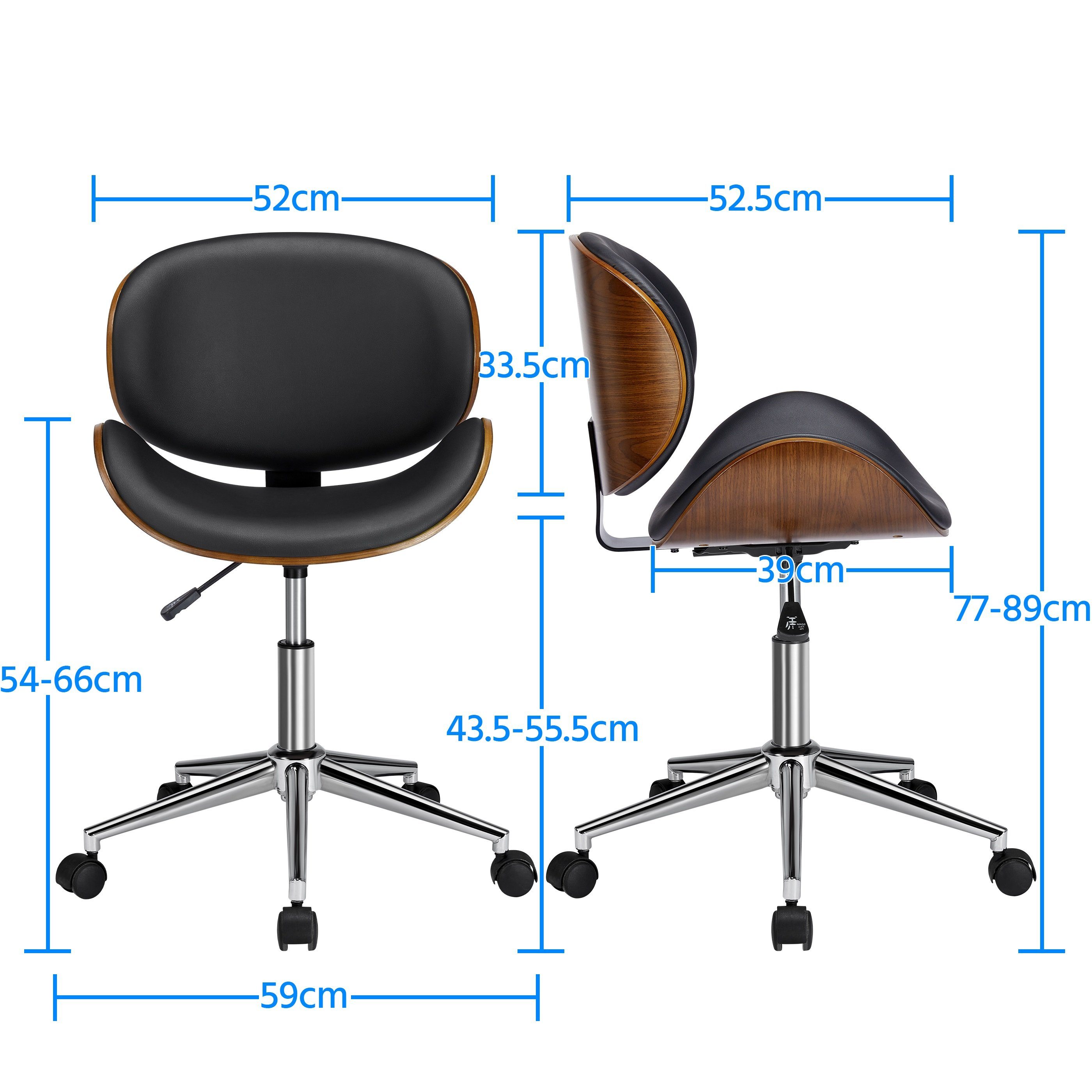Yaheetech Drehstuhl, Bürostuhl gepolsterter drehbarer Schreibtischstuhl Schwarz Verstellbarer