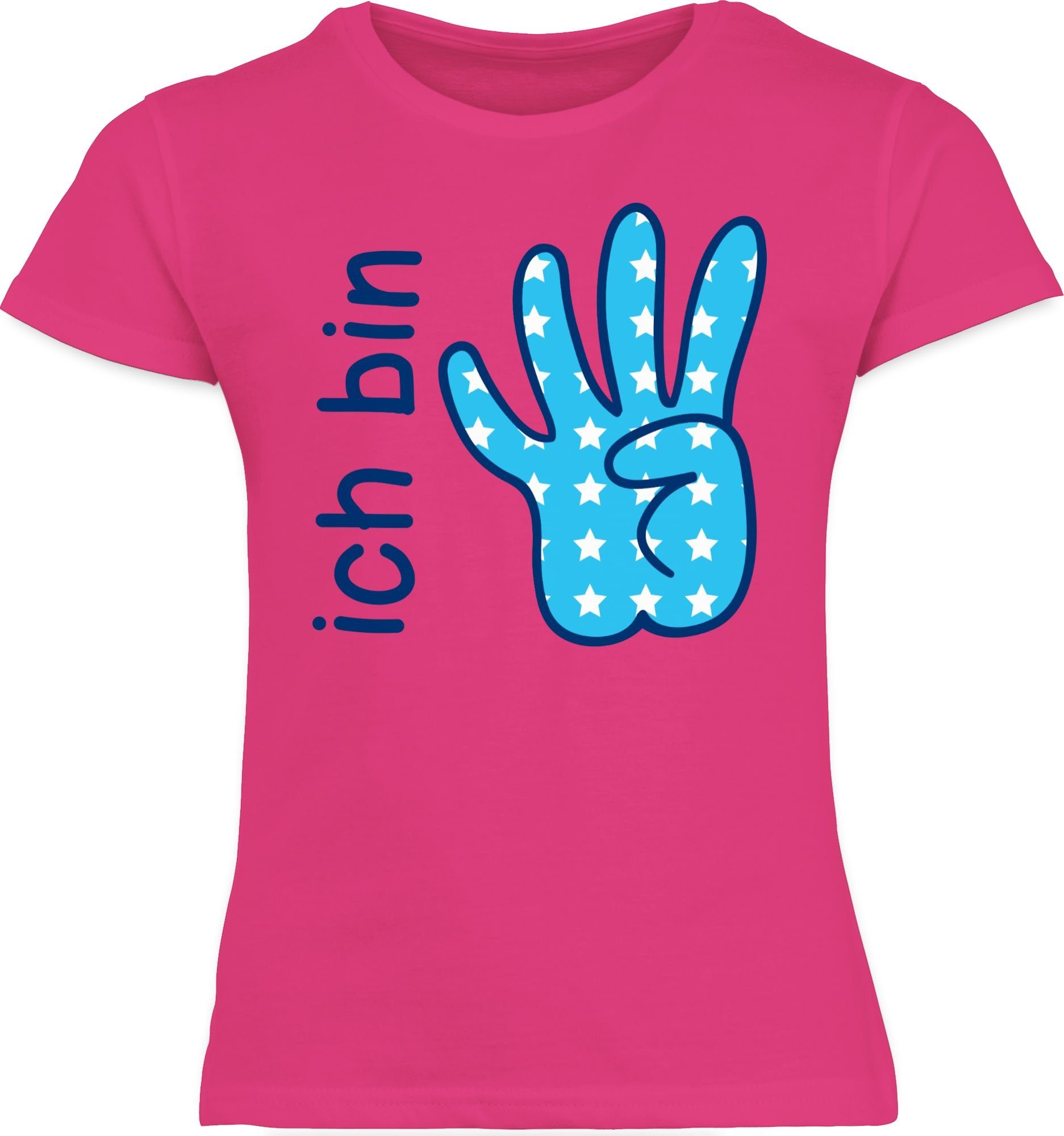 Geburtstag Zeichensprache Shirtracer T-Shirt blau 4. 1 bin vier Ich Fuchsia