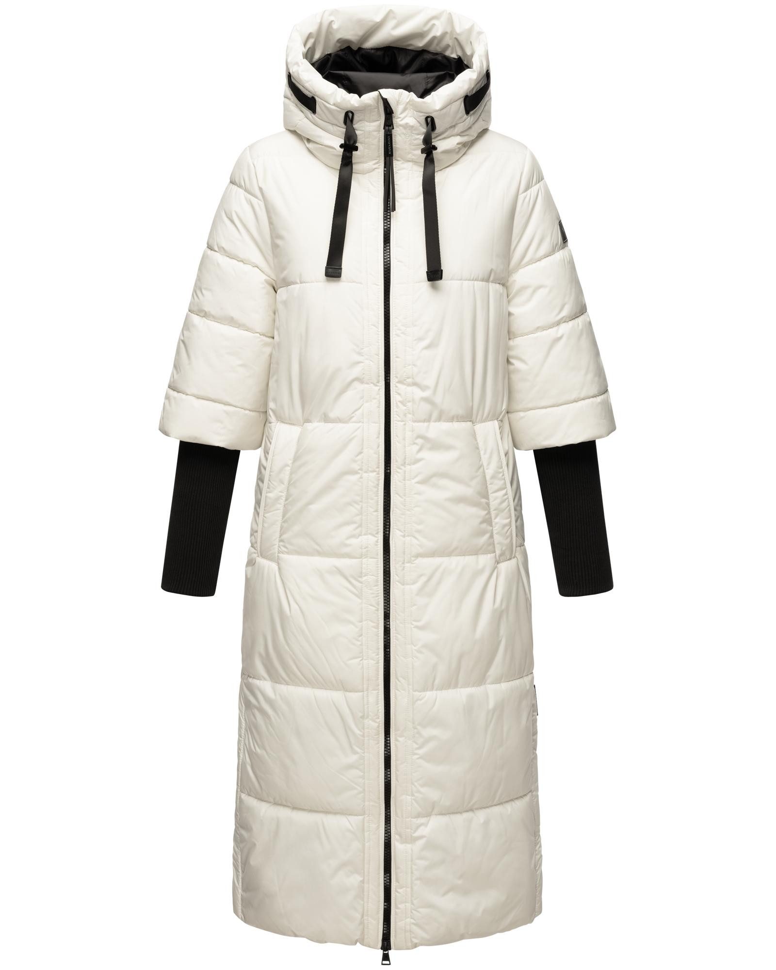 Navahoo Steppmantel Ciao Miau XIV Langer Wintermantel mit Rippstrickärmel