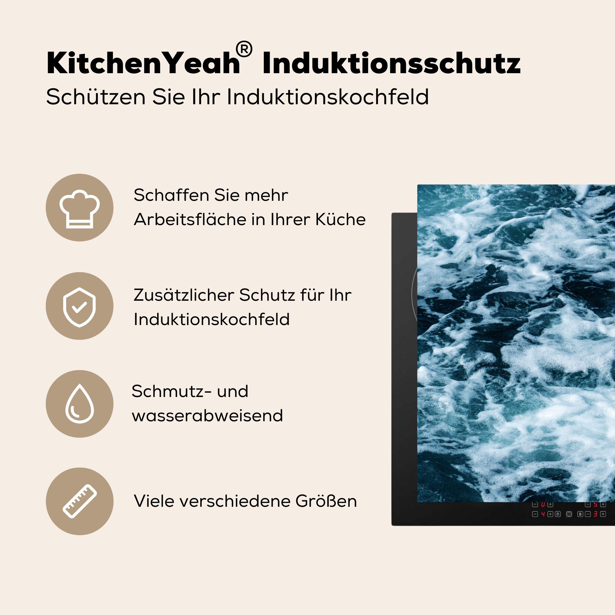Blau küche Herdblende-/Abdeckplatte cm, tlg), Wasser MuchoWow - für Vinyl, Golf, Arbeitsplatte (1 - 78x78 Ceranfeldabdeckung, Induktionsschutz -