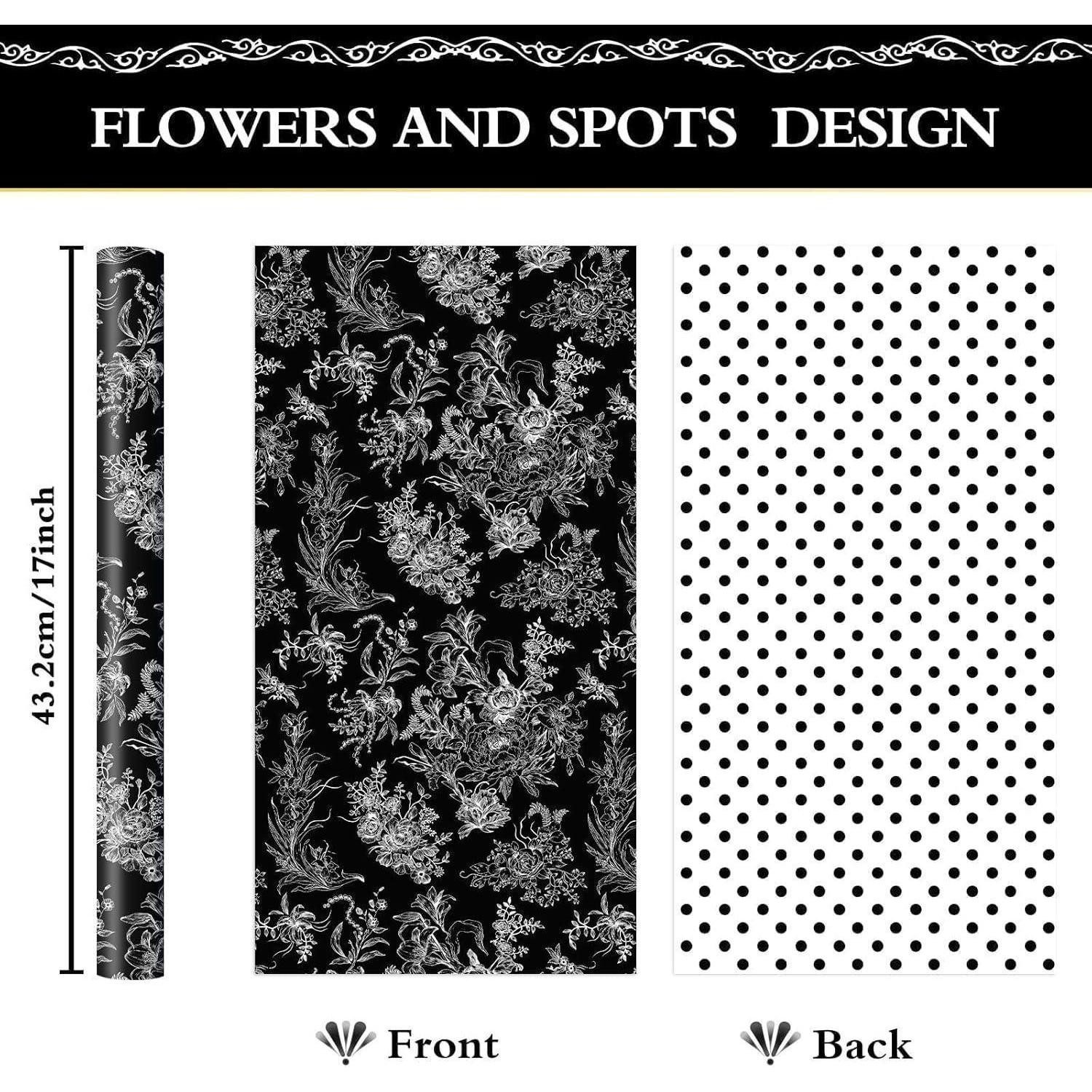 LuxusKollektion Geschenkpapier Geschenkpapier Blumenmuster Packpapier 43cm 10m Floral Weiß & Schwarz