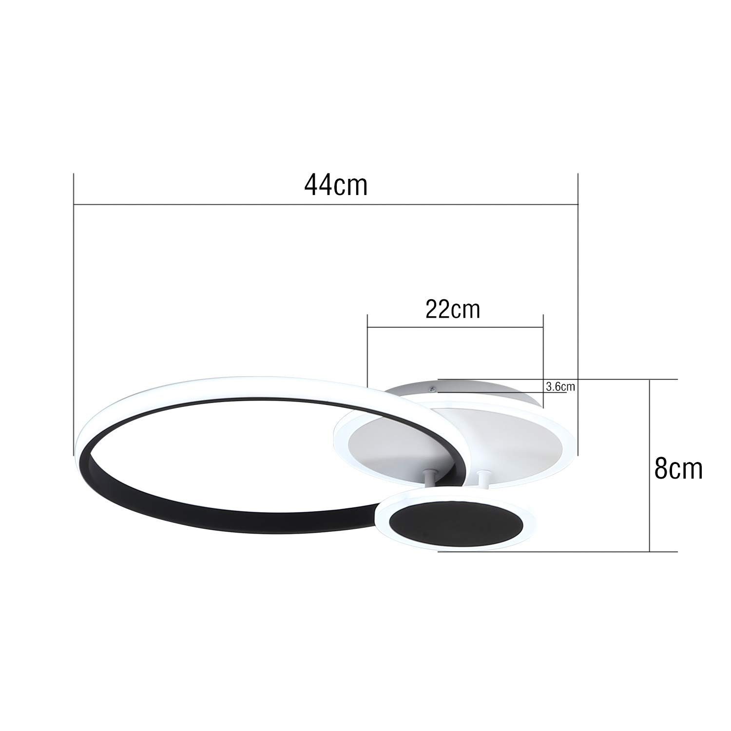 Weiß Modern Deckenleuchte integriert, und 3 in Schwarz Fernbedienung, ZMH 39W warmweiß-kaltweiß LED mit Ring Design fest LED 44cm, dimmbar