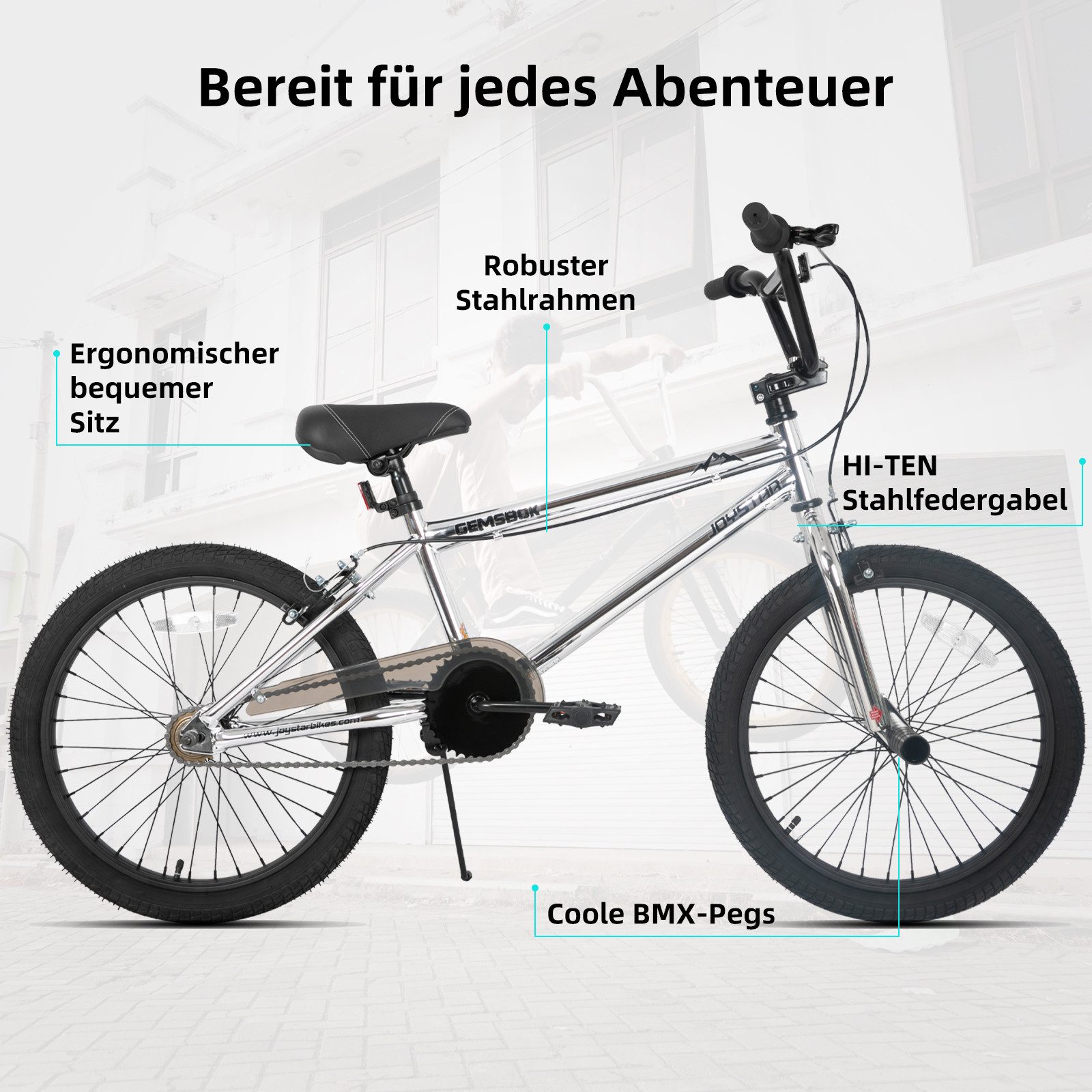 HILAND BMX-Rad BMX 20/24 Zoll Kinderfahrrad, Stahlrahmen, Stunt-Pegs, Doppelbremsen