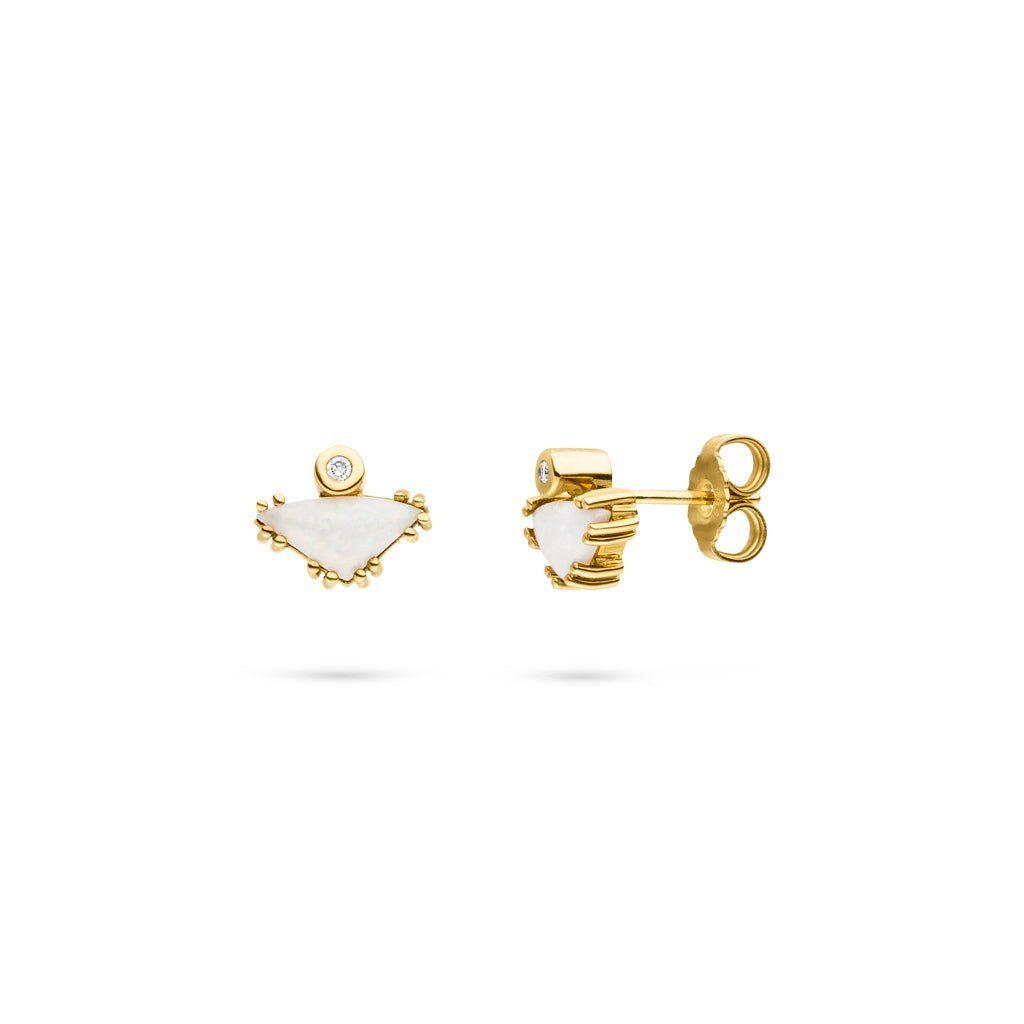 SKIELKA DESIGNSCHMUCK Paar Ohrstecker Opal Ohrstecker mit Diamanten (Gelbgold 585), hochwertige Goldschmiedearbeit aus Deutschland | Ohrstecker