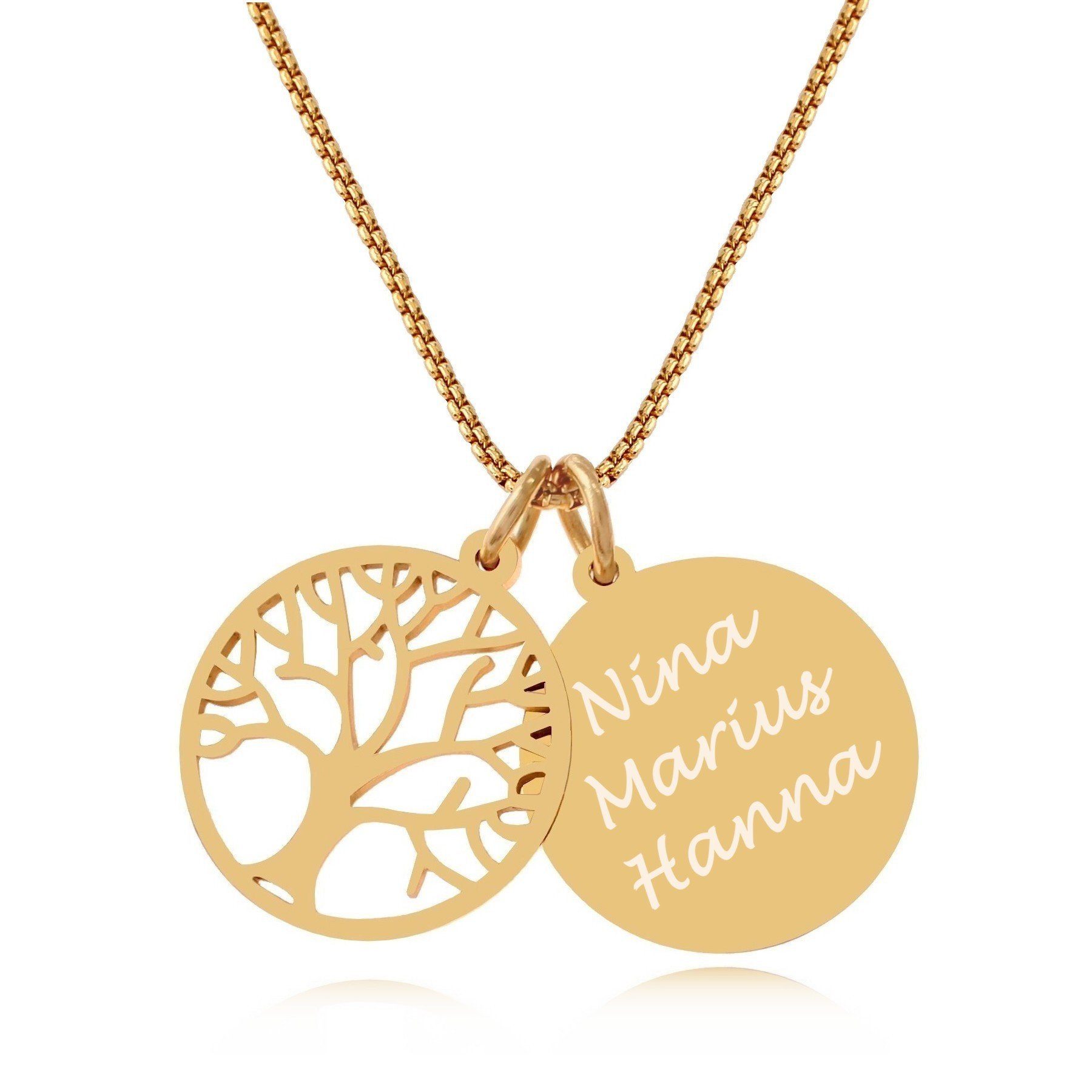 Anhänger, Timando mit Baum Farben: Namen, (Familienkette Lebensbaum Personalisierte Namenskette silber Kette, Kette des Lebens & mit gold) Geschenk, Gravur Kette