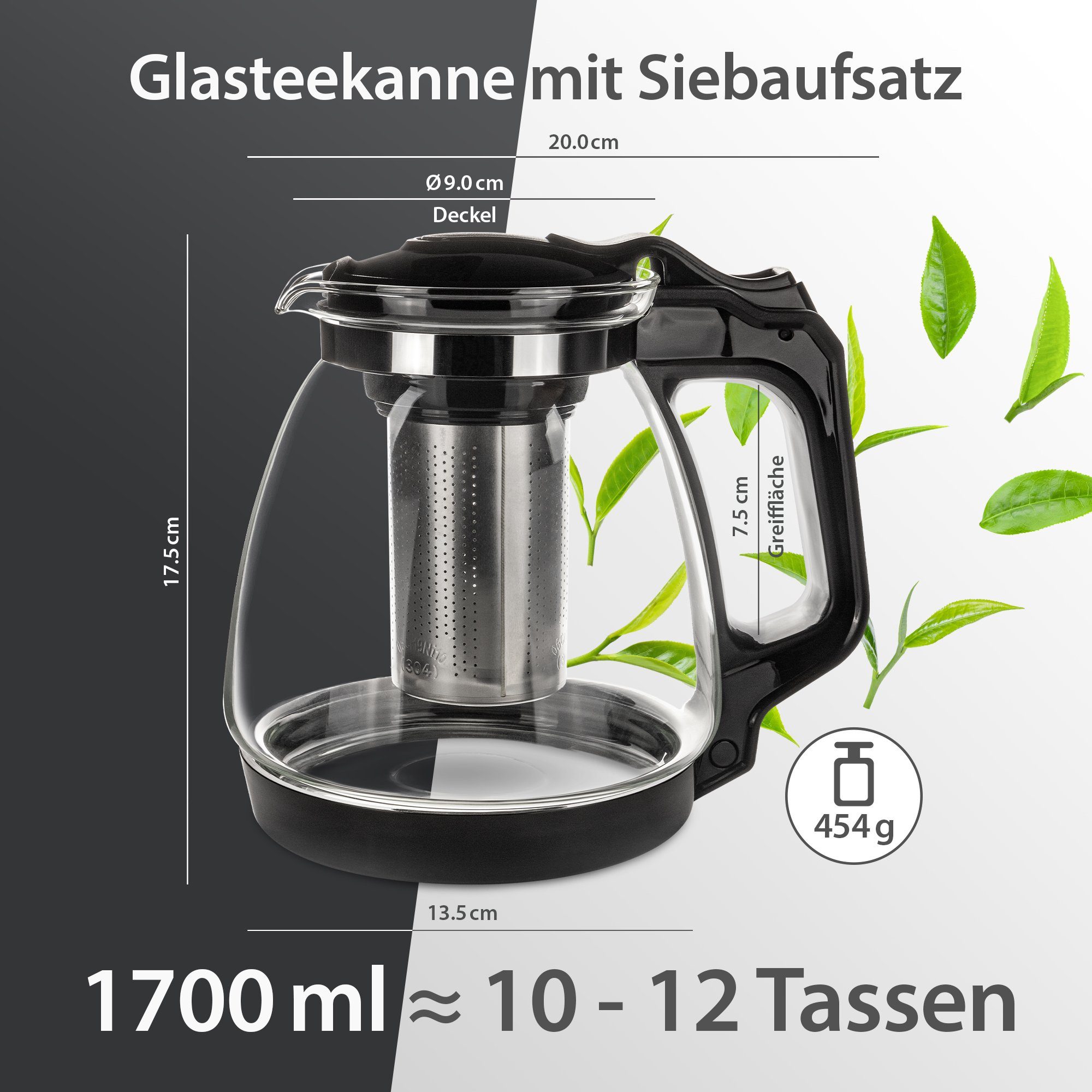 Glasteekanne Wasserkocher Teesieb mit ml ml, 1700 Überhitzungsschutz, 1700 Edelstahl & T24