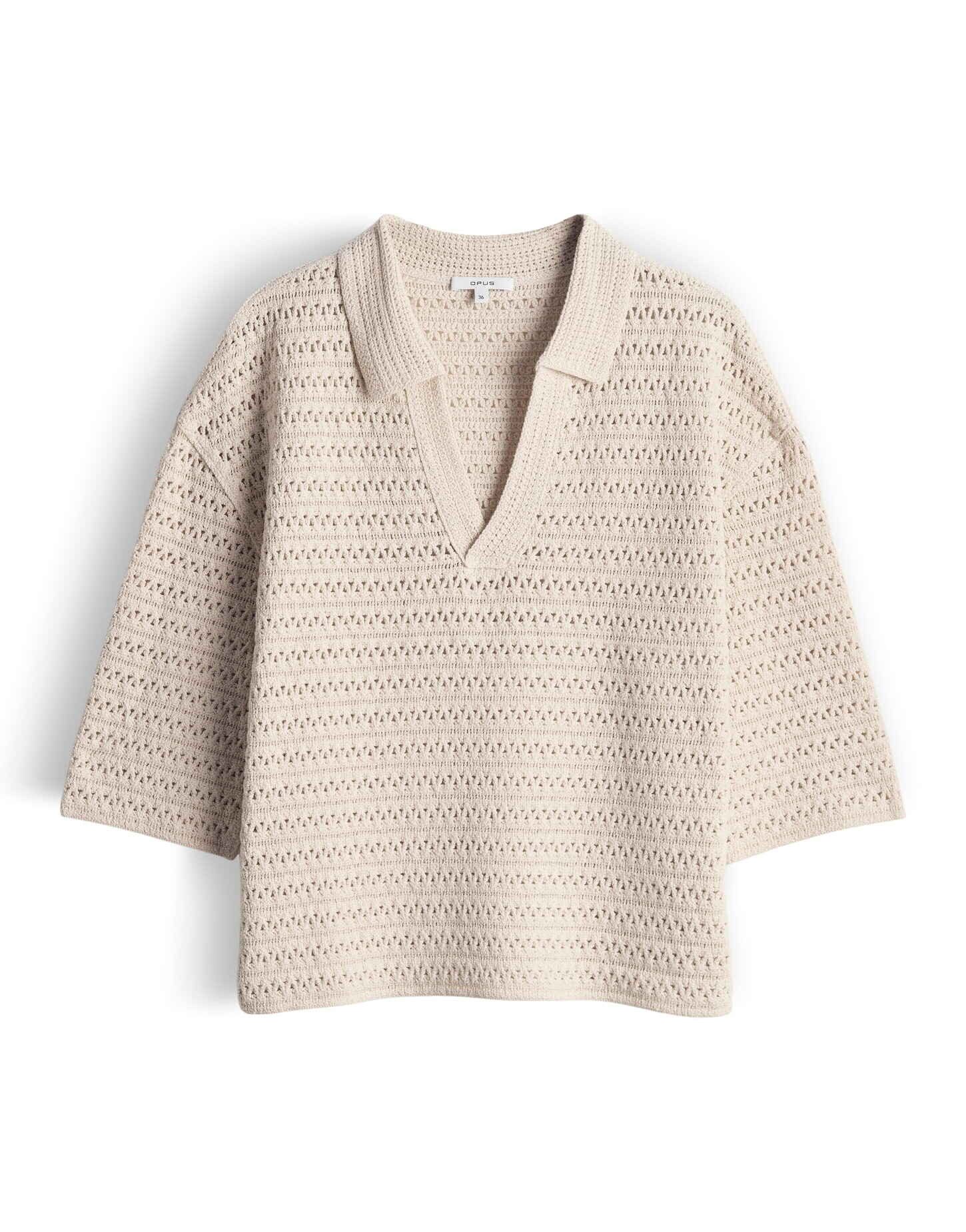 OPUS Sweatshirt Sweatshirt aus Sweatware mit Häkeloptik Lockerer Schnitt, Polokragen, verkürzte Länge