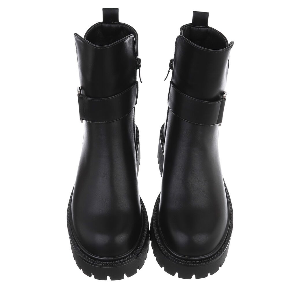 Ital-Design Stylische Ankle-Boots mit Schnalle für Damen, vielseitig Plateaustiefelette (90514920) Blockabsatz Stiefeletten in Schwarz