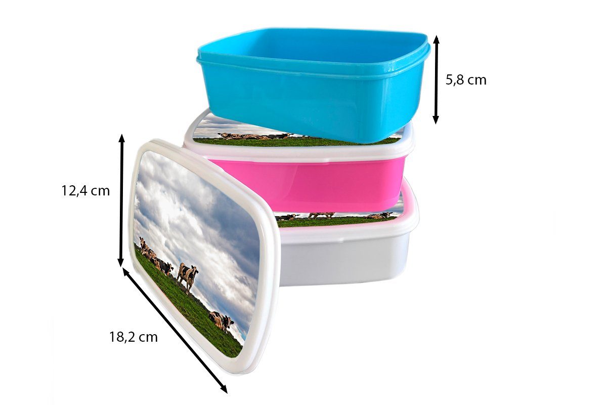 MuchoWow Lunchbox Kühe Wolken, Snackbox, (2-tlg), Kinder, für Brotbox Kunststoff Erwachsene, rosa Kunststoff, Wiese - Brotdose Mädchen, 