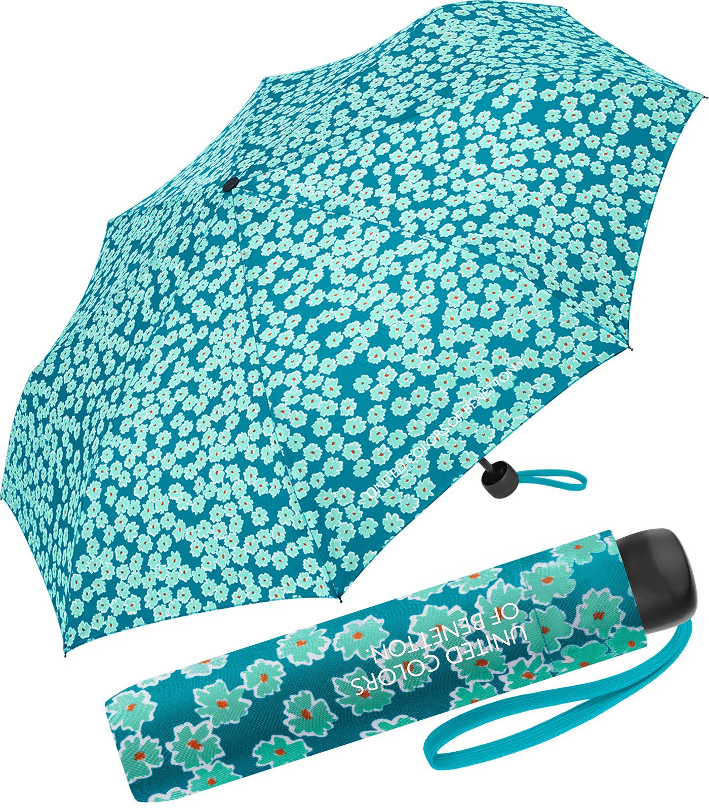 United Colors of Benetton Taschenregenschirm für Damen mit Handöffner Super Mini FS 2026 Design, klein, leicht, stabil und modern