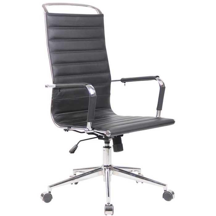 TPFLiving Bürostuhl Baro mit bequemer ergonomisch geformter Rückenlehne (Schreibtischstuhl Drehstuhl Chefsessel Bürostuhl XXL) Gestell: Metall chrom - Sitzfläche: Echtleder schwarz