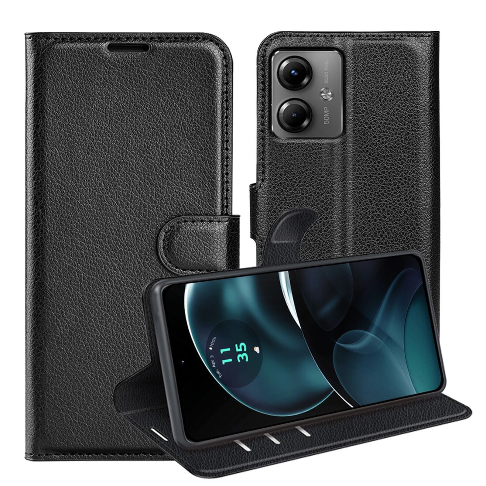 betterfon Handyhülle Handytasche für Motorola Moto G14 Klapphülle Schwarz, 3 Kartenfächer, Magnetverschluss & Standfunktion im Lederlook