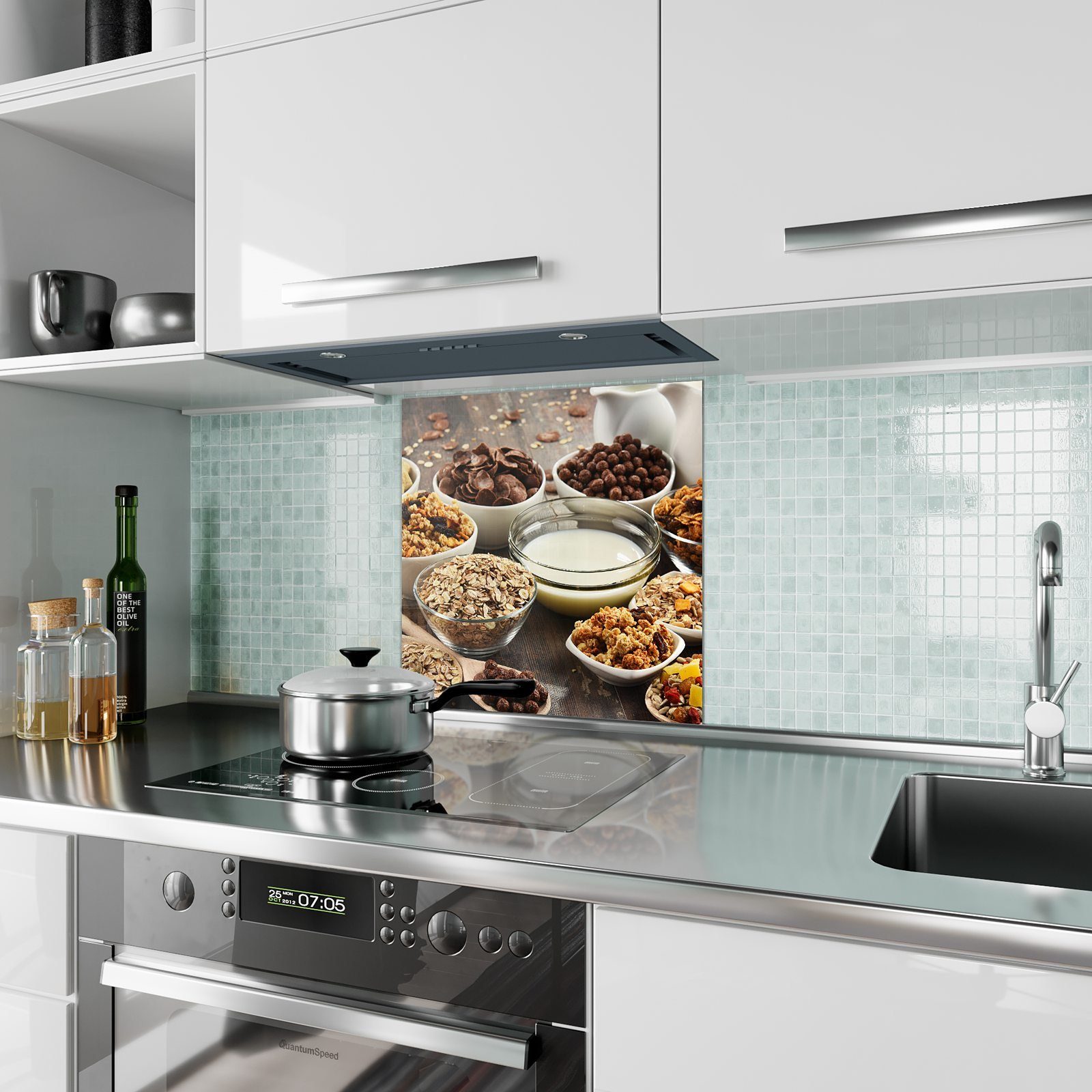 Küchenrückwand Motiv mit Verschiedene Glas Cerealien Spritzschutz Primedeco Küchenrückwand