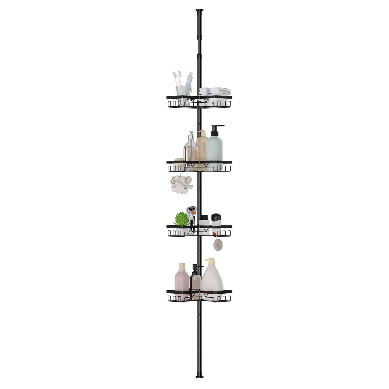 JEOBEST Duschregal Teleskop Duschregal, Duschregal Ecke, Eckregal Badewanne, 304 Edelstahl, Duschablage Ohne Bohren Ecke,Längenverstellbar 65-305cm