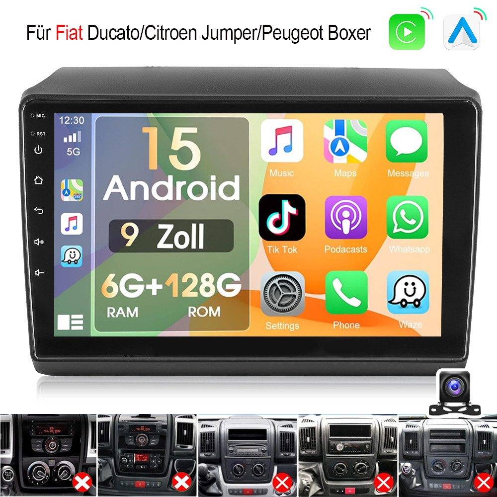 ESSGOO 4G DAB+ 8Core Für Fiat Ducato 2006-22 6+128G Android 15 CarPlay GPS Autoradio (RDS, Digitalradio (DAB), FM, AM, Carplay Android Auto Bluetooth EQ USB GPS Navi WIFI Touchscreen)