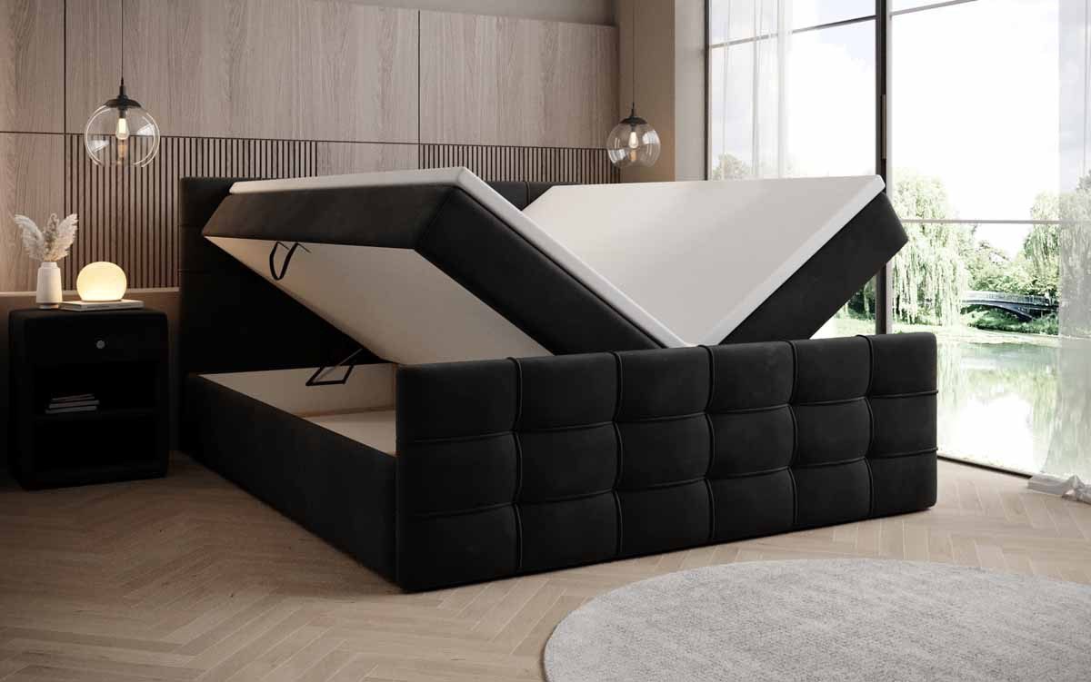 Luxusbetten24 Boxspringbett Luxor in Samt, mit Stauraum