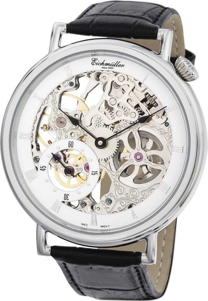 Eichmüller Mechanische Uhr Herren-Skelettuhr – Handaufzug, 50 mm, 8218-04, Elegantes Design mit schwarzem Lederarmband