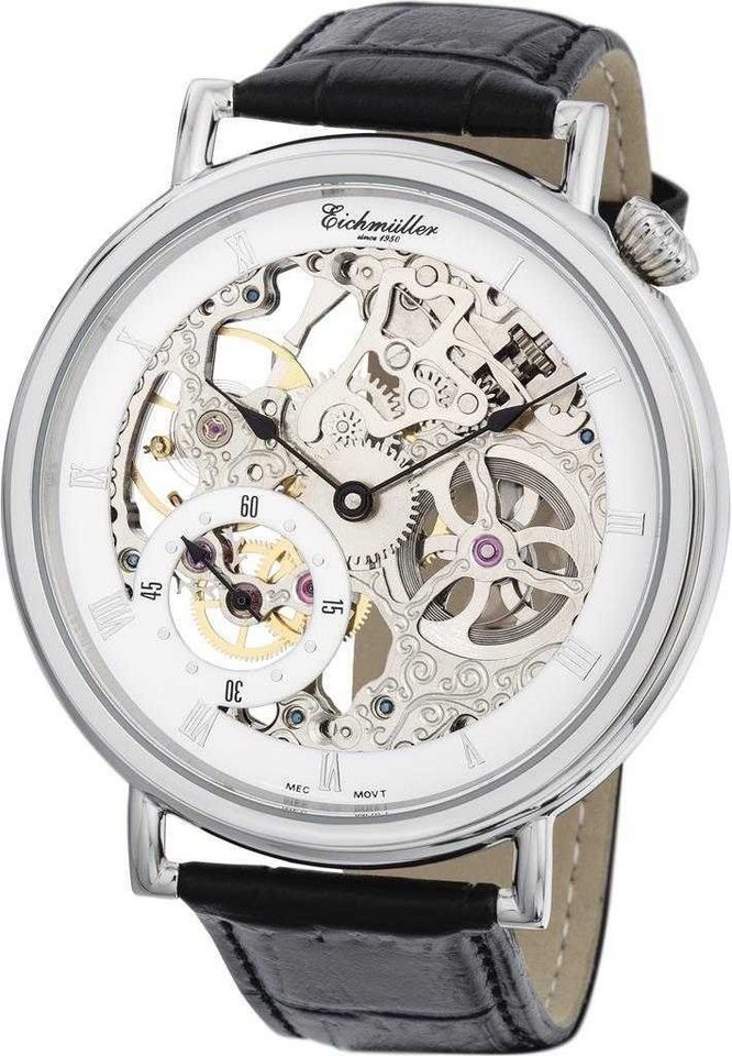 Eichmüller Mechanische Uhr 8218-04 Skelettuhr Handaufzug Lederband schwarz  50 mm