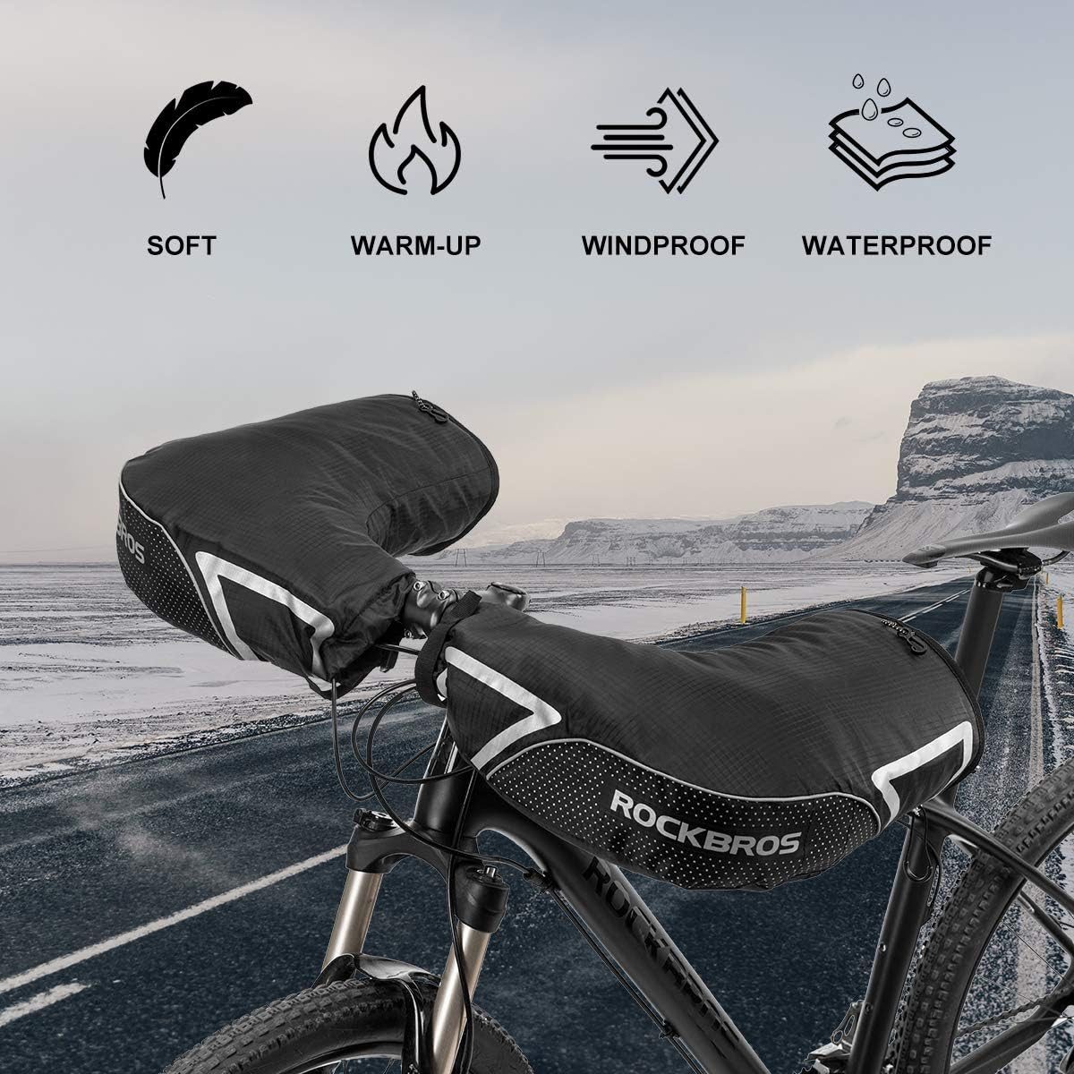 ROCKBROS Fahrradhandschuhe Lenkerstulpen, Handschuhe für Fahrrad Motorrad Roller Scooter Gefüttert Winddicht Wasserfest Reflektierend