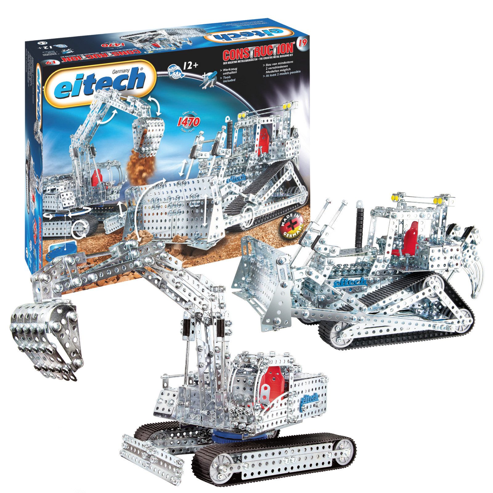 Eitech eitech Mega Raupe und Kettenbagger, 00019 Metallbaukasten, (3D Puzzle, 1470 St., Modellbausatz), 2x Modelle baubar, Made in Germany