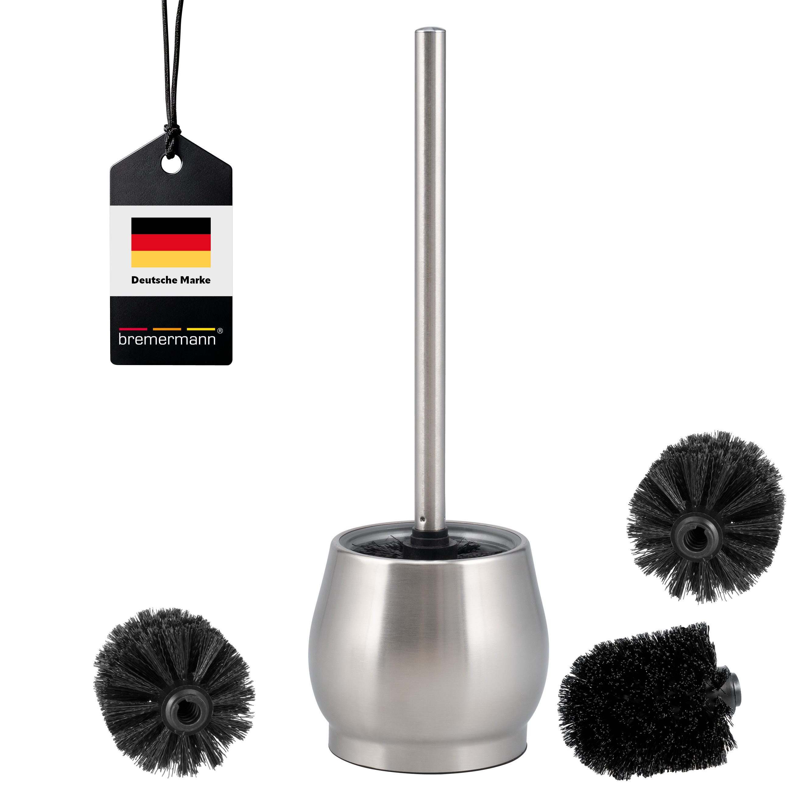 WC-Reinigungsbürste WC-Bürste FOSSA inkl. 3x Ersatzbürstenköpfe, Edelstahl