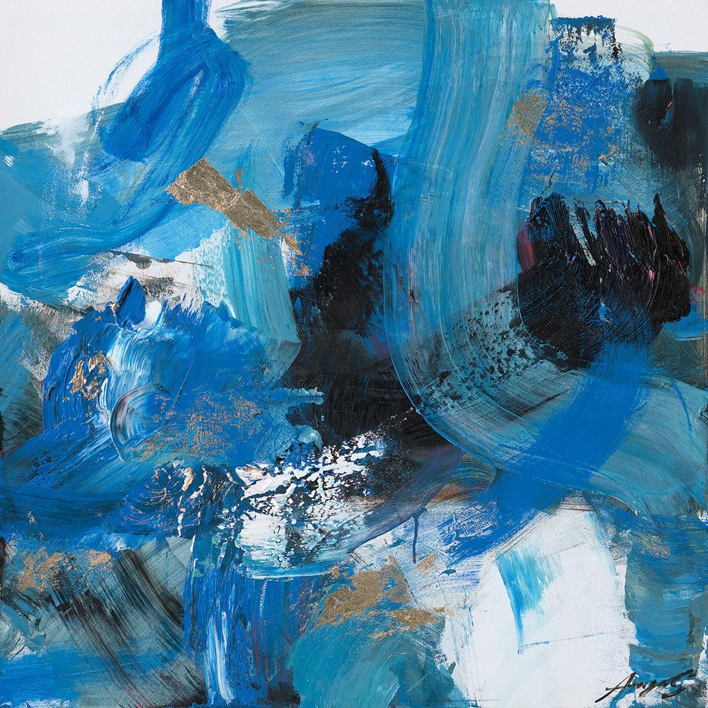 ArtUniverse Gemälde Schwungvolle Variationen in Blau 80x80 cm, Abstrakt