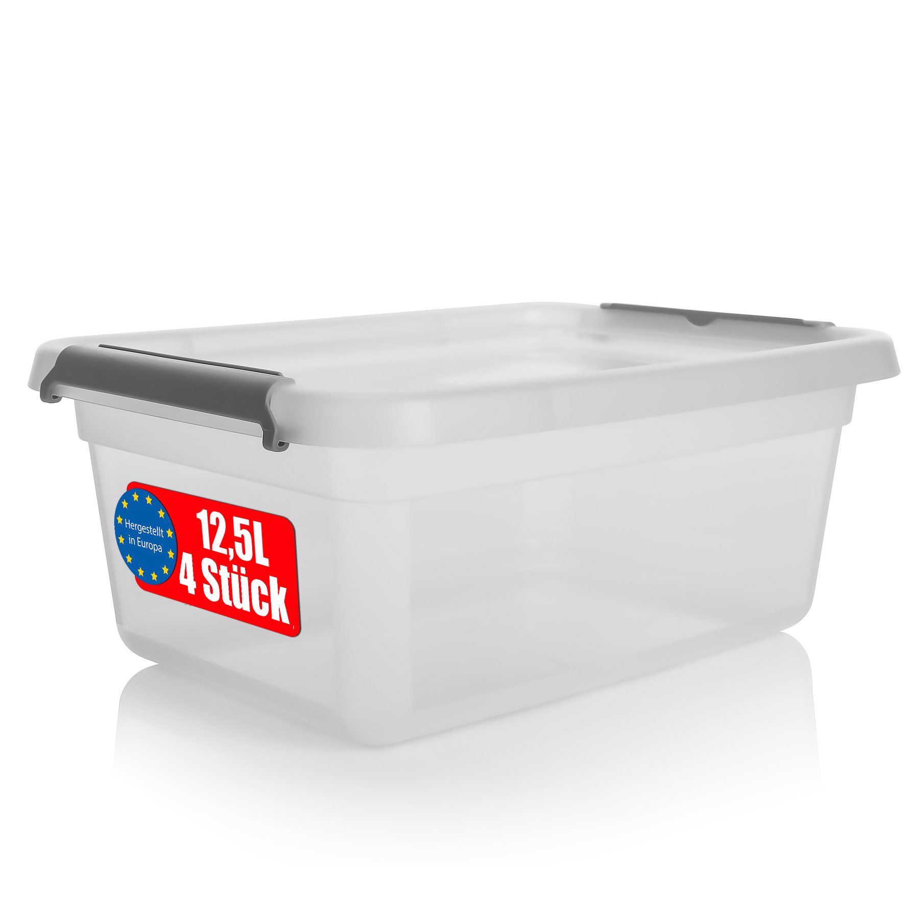 BigDean Aufbewahrungsbox 4 Stück 12,5 L Aufbewahrungsbox mit Deckel transparent BPA- frei (4 St)