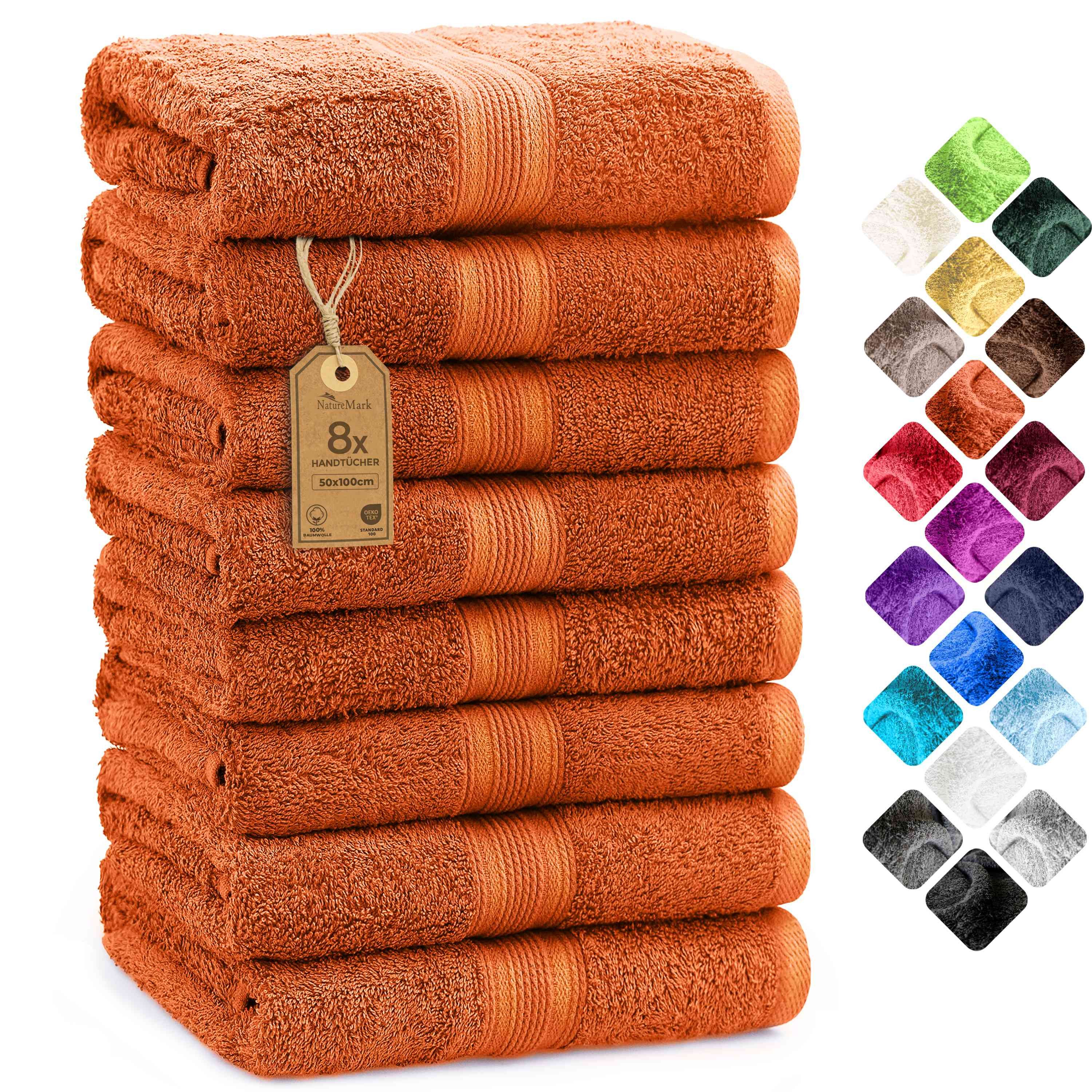 NatureMark Handtücher 8er-Set Frottier Handtücher 50x100cm, 100% Baumwolle (8-St), 8X Frottier Handtücher mit Aufhänger, 50 x 100cm, Terrakotta