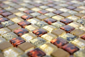 Mosani Mosaikfliesen Glasmosaik Mosaikfliese beige Resin ocker braun golbraun