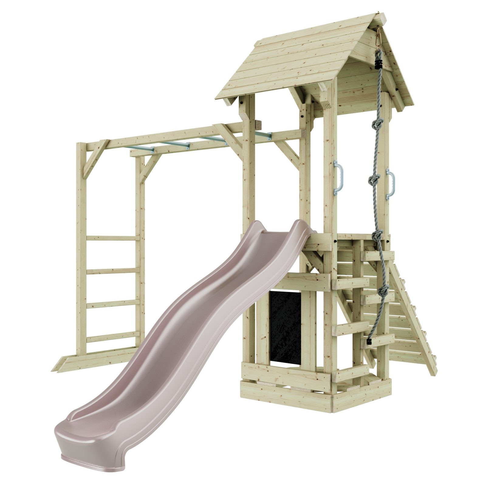 OutdoorToys Spielturm Lund aus Holz in Altrosa mit Rutsche, aus Holz in Altrosa mit Rutsche