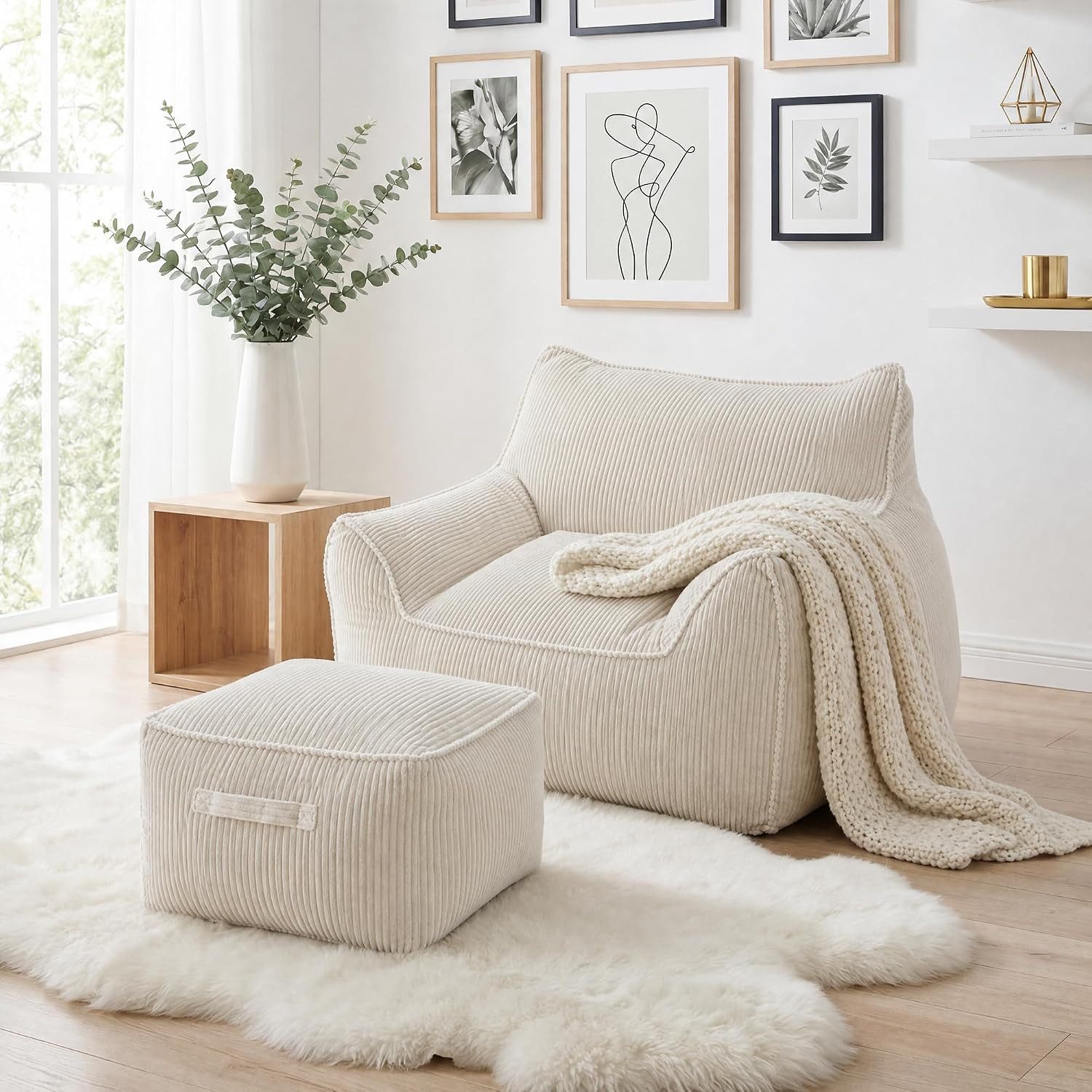 FUFU&GAGA Sitzsack Bodensofa 117 cm Cord XXL Floorsofa mit Fußhocker (Set)