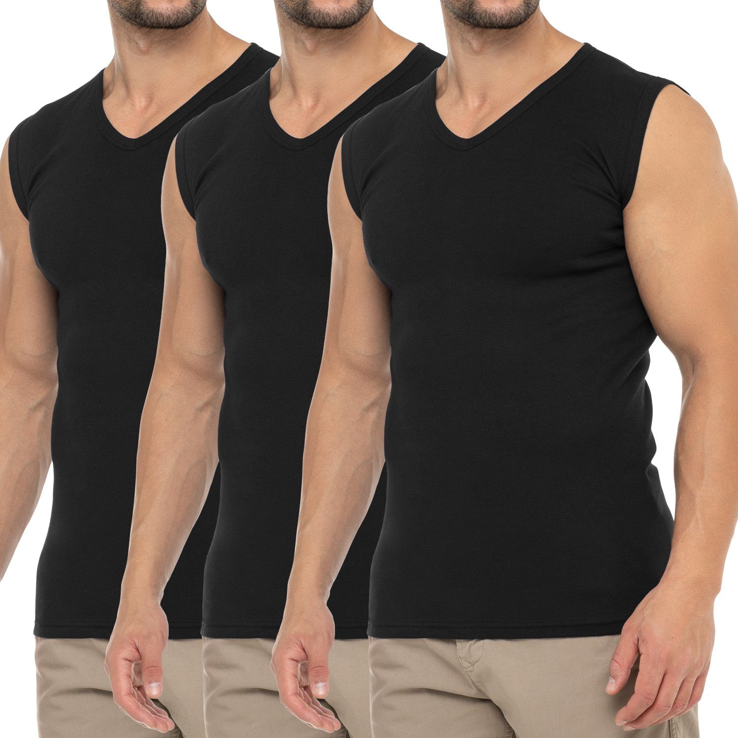 Business Schwarz Muscle celodoro Shirt Pack) Unterhemd Muskelshirt Herren V-Neck (3er