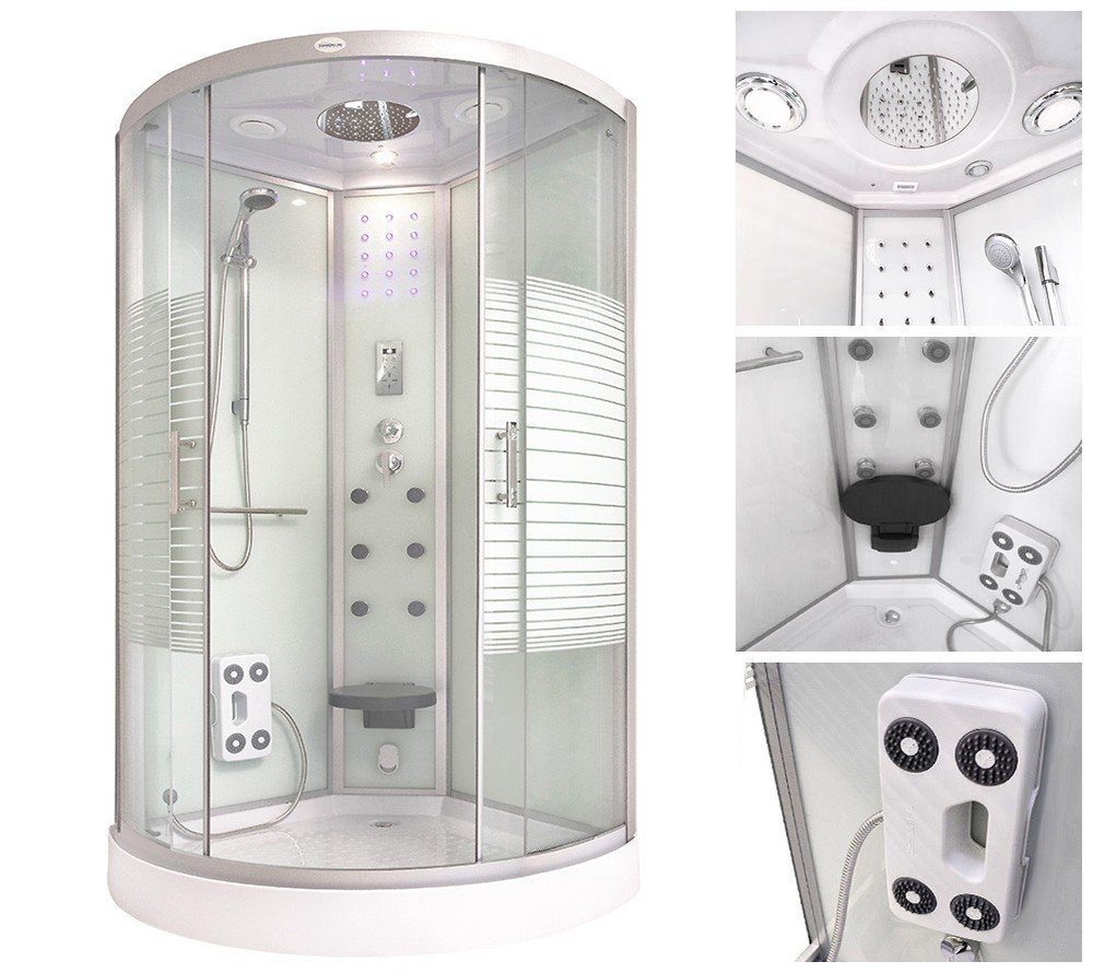 HOME DELUXE Dampfdusche WHITE PEARL - 100 x 100 cm, BxT: 100x100 cm, ESG-Vollverglasung, Regendusche, Duschtempel, Fertigdusche, Dusche, Duschkabine Komplett