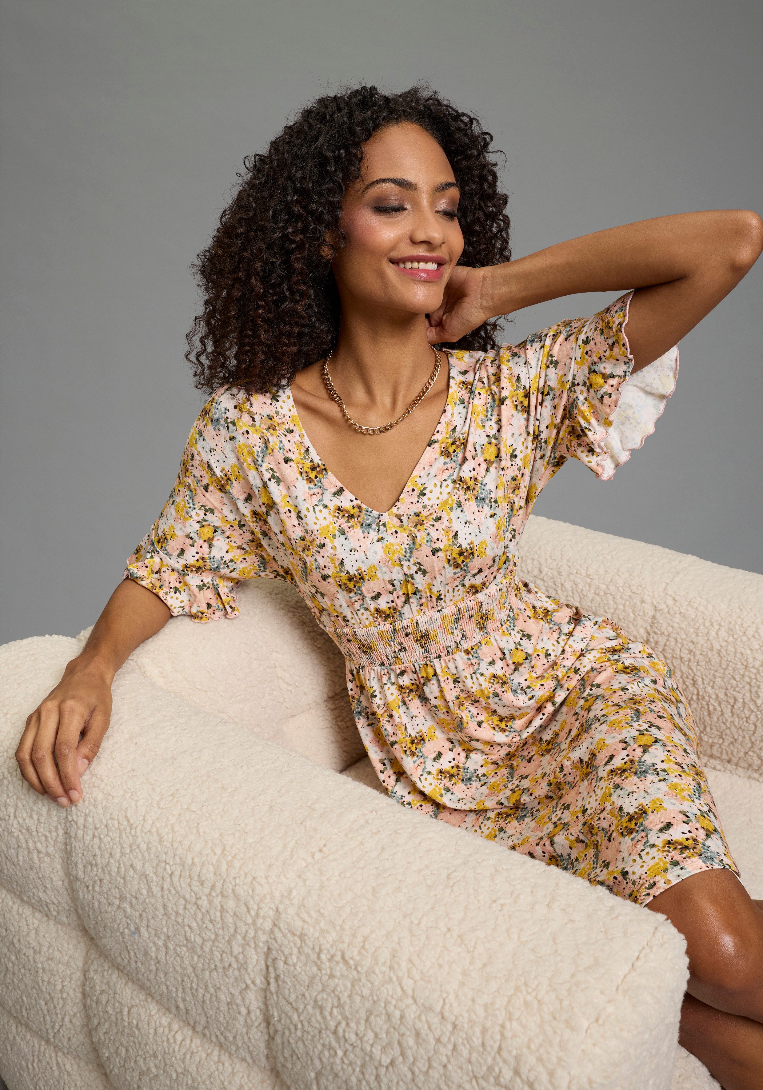 Laura Scott Sommerkleid mit Blümchen-Print und verspielten Ärmeln