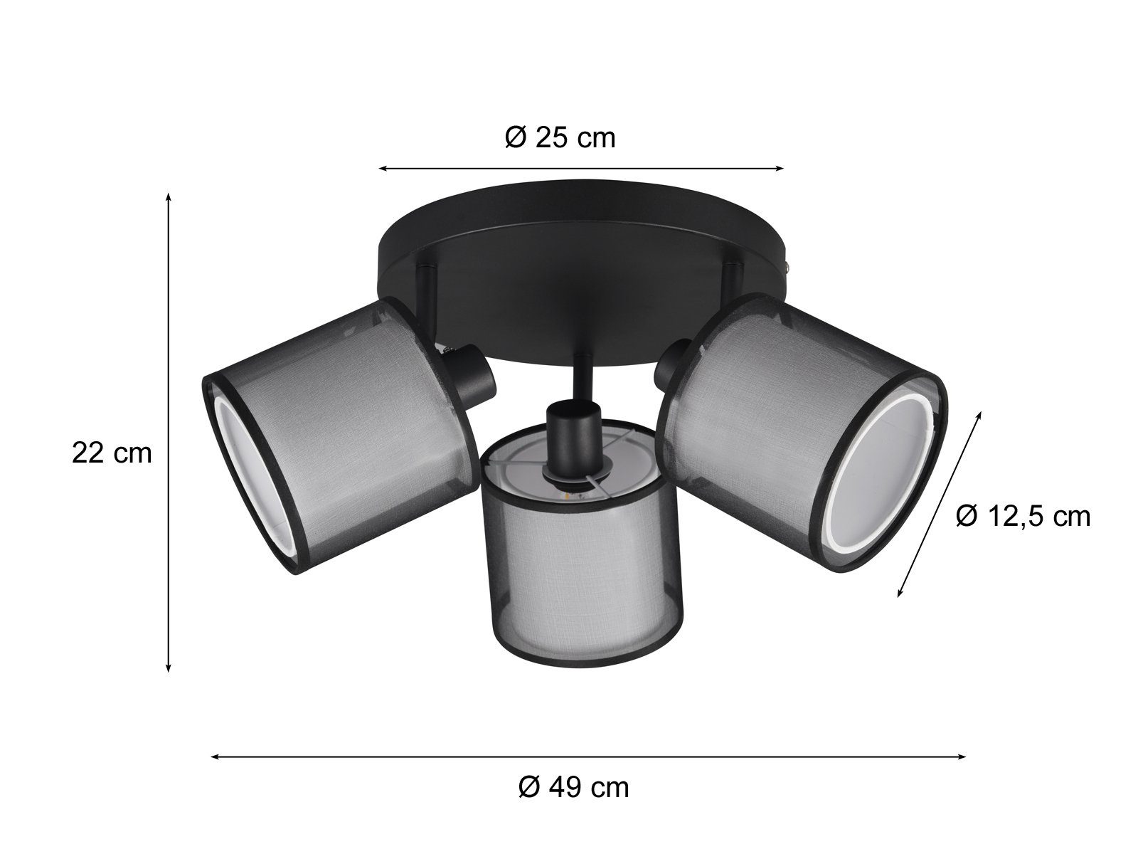5 E14, wechselbar: Lumen, Deckenstrahler, Lampen-schirm 400 für Warmweiß, Dimmfunktion, 3x mit Deckenleuchte LED Watt, wechselbar, x 3 LED Treppenhaus Stoff dreiflammige meineWunschleuchte