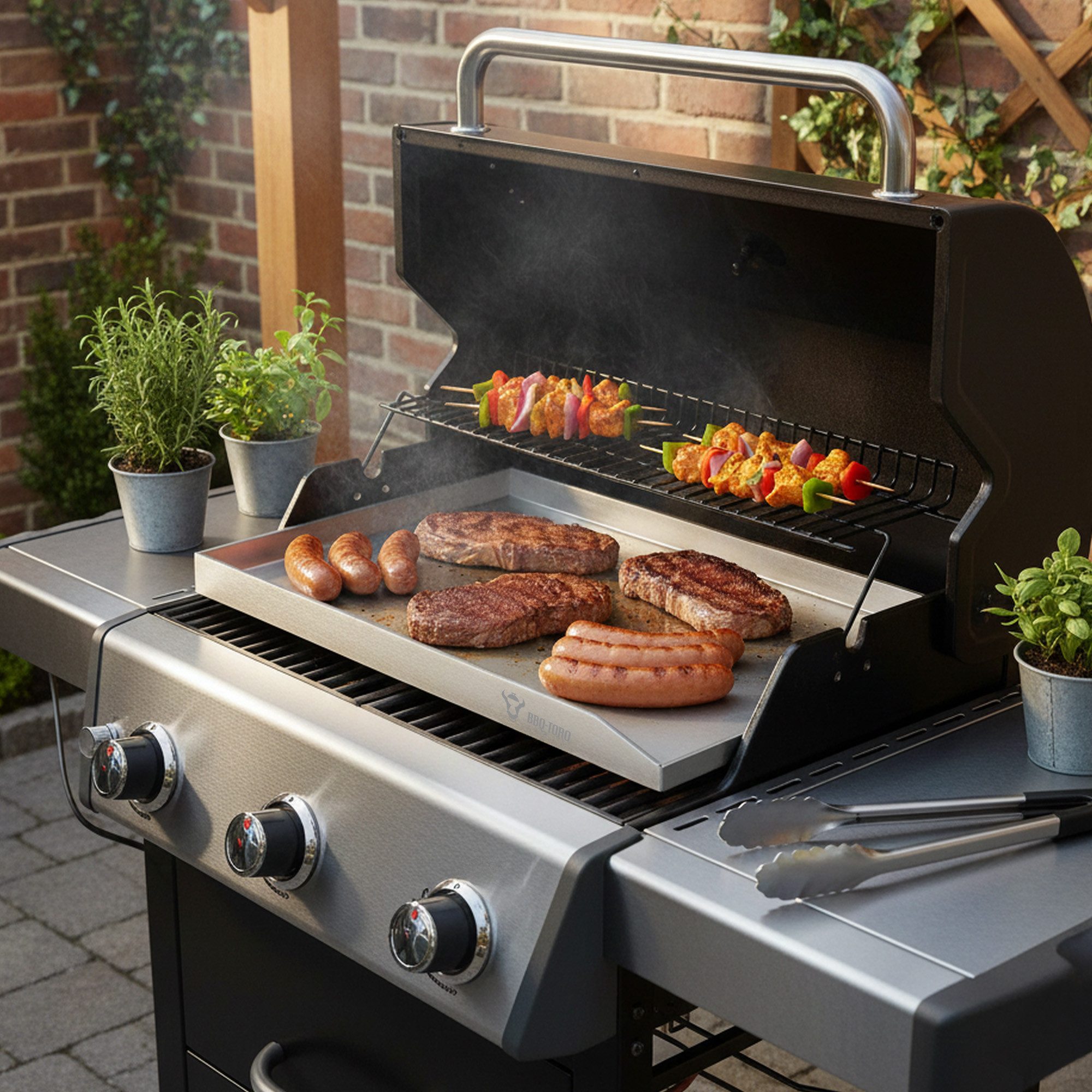 BBQ-Toro Grillplatte Edelstahl Grillpfanne, 32,5 x 49 cm, BBQ Plancha, Grillblech (1-St), Einfache Reinigung
