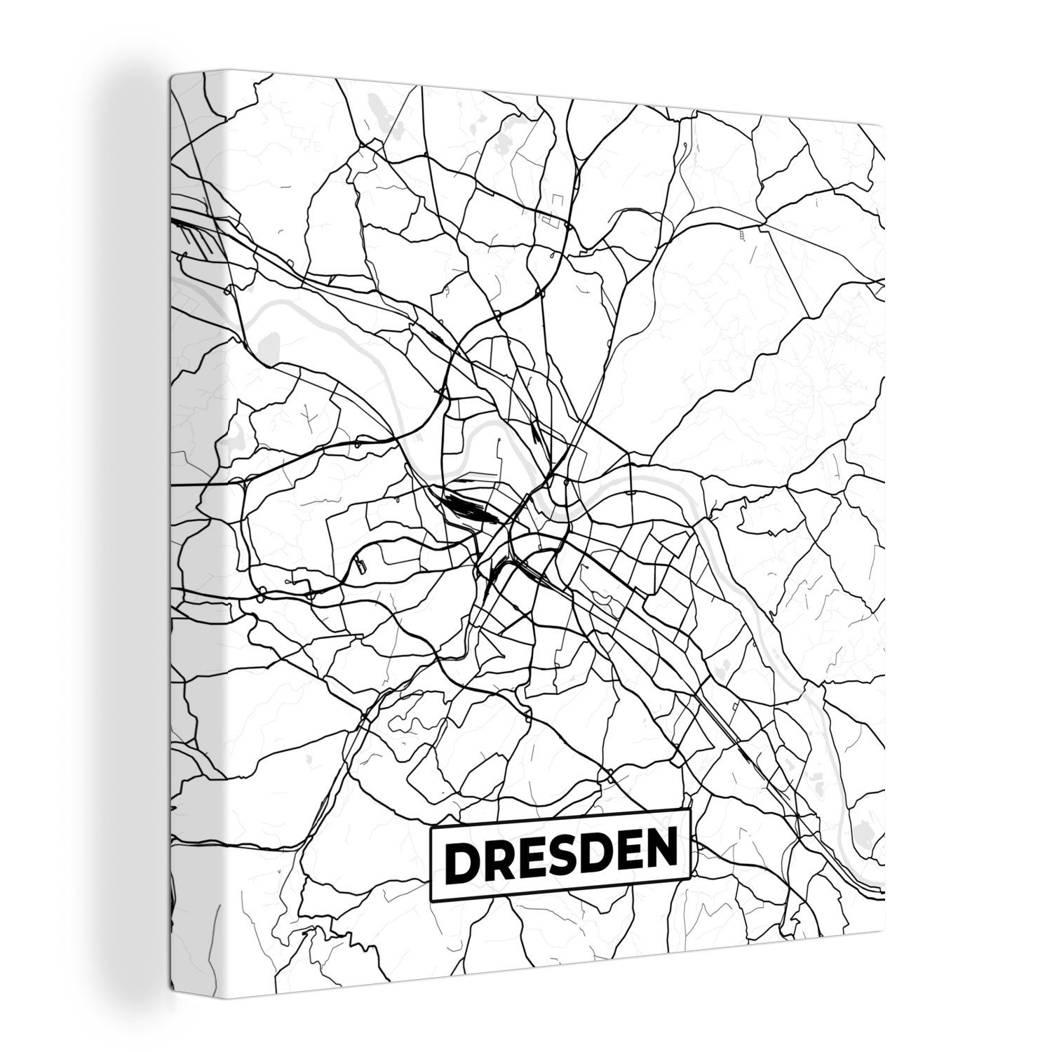 OneMillionCanvasses® Leinwandbild Dresden - Stadtplan - Karte, (1 St), Leinwand Bilder für Wohnzimmer Schlafzimmer