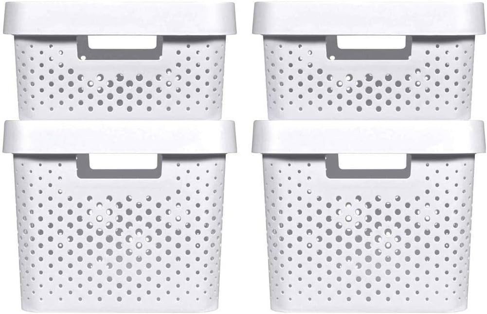 Curver Aufbewahrungsbox 4er Regalboxen Set 2x 11L 2x 17L mit Deckel Stapelbox Regalbox, Ordnungsbox Aufbewahrungskiste Organizer Box Sortierbox