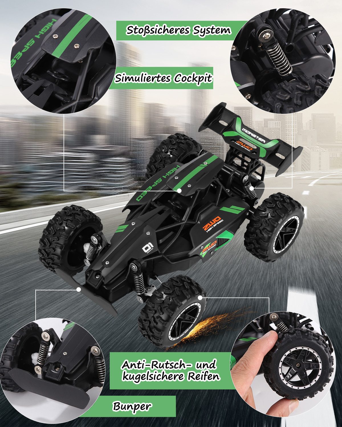 SinLaw RC-Auto Terrain RC Auto,Elektrisches Spielzeugauto,Kinder RC Auto Spielzeug (1-tlg), 2-6 Stunden Dauerbetrieb, Höchstgeschwindigkeit 15km/h